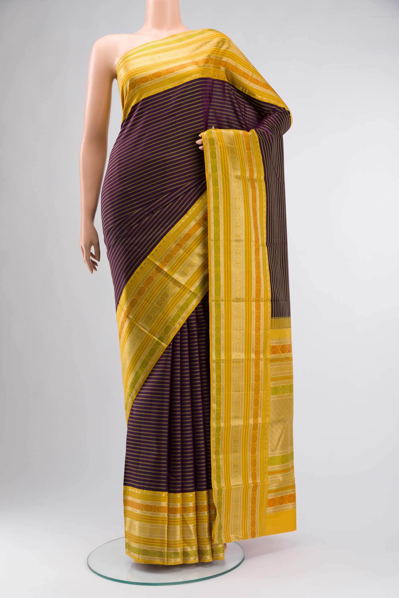 Pure Silk Pure Zari Navy Blue Kanchipuram Saree