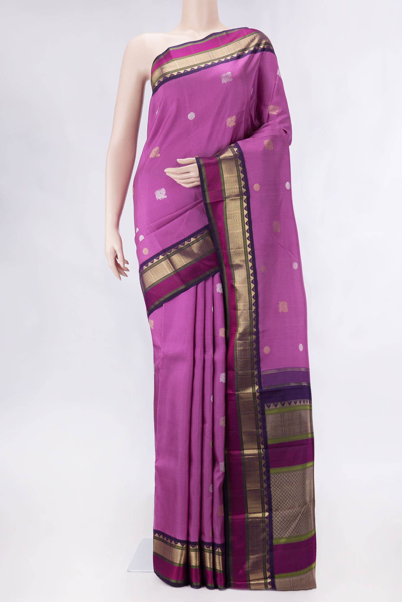Pure Silk Pure Zari Pink Dual Tone Kanchipuram Saree