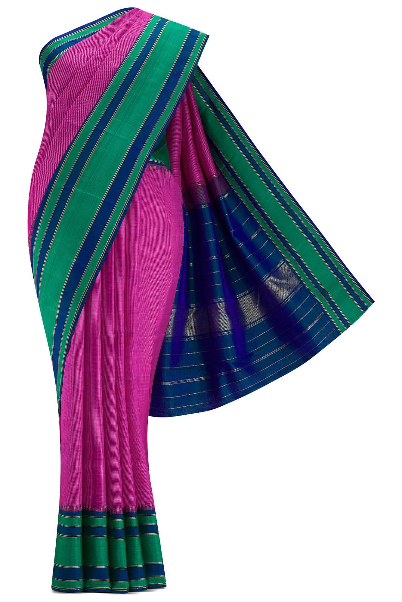 Pure Silk Pure Zari Purple Dual Tone Kanchipuram Saree