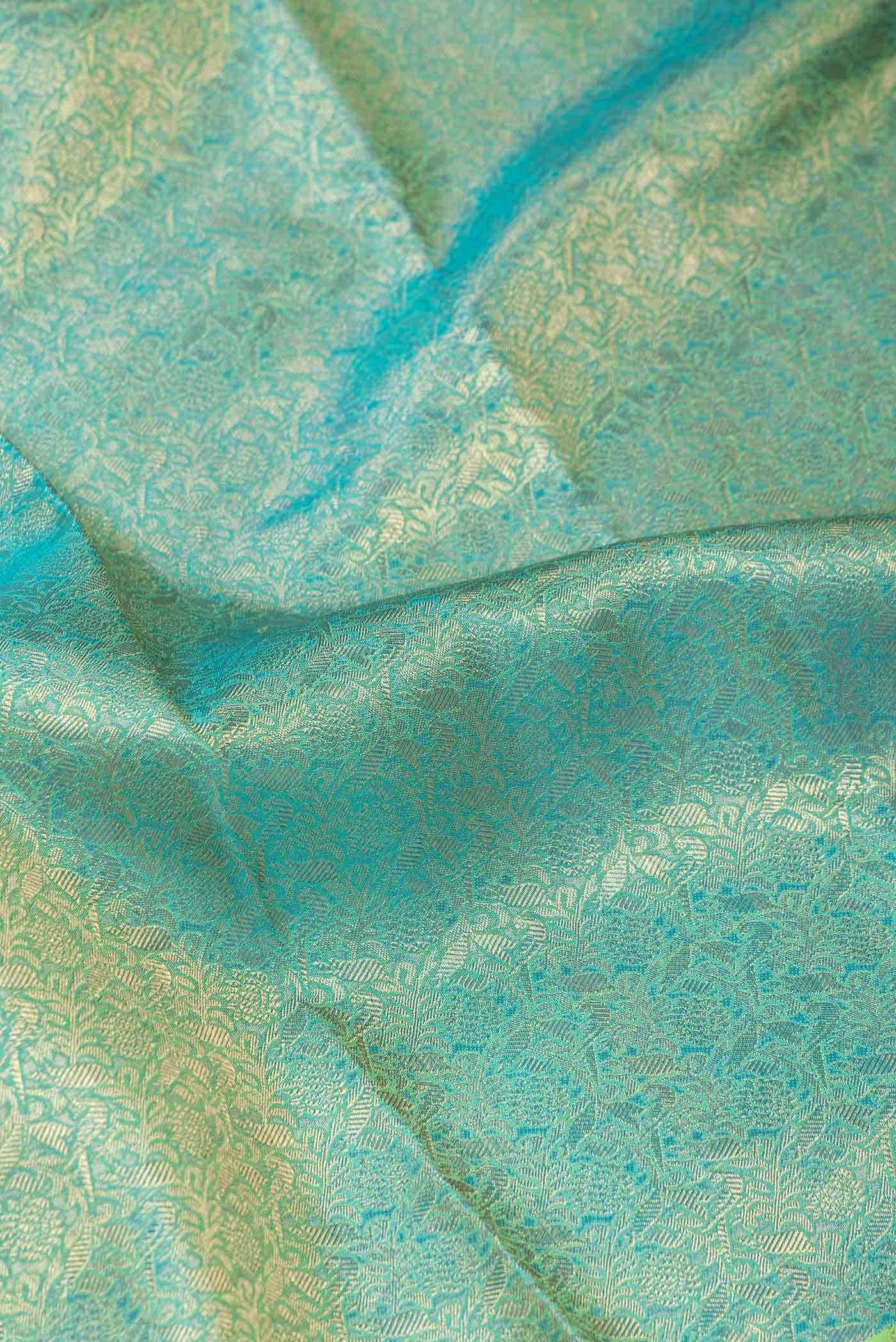 Pure Silk Pure Zari Peacock Blue Kanchipuram Saree