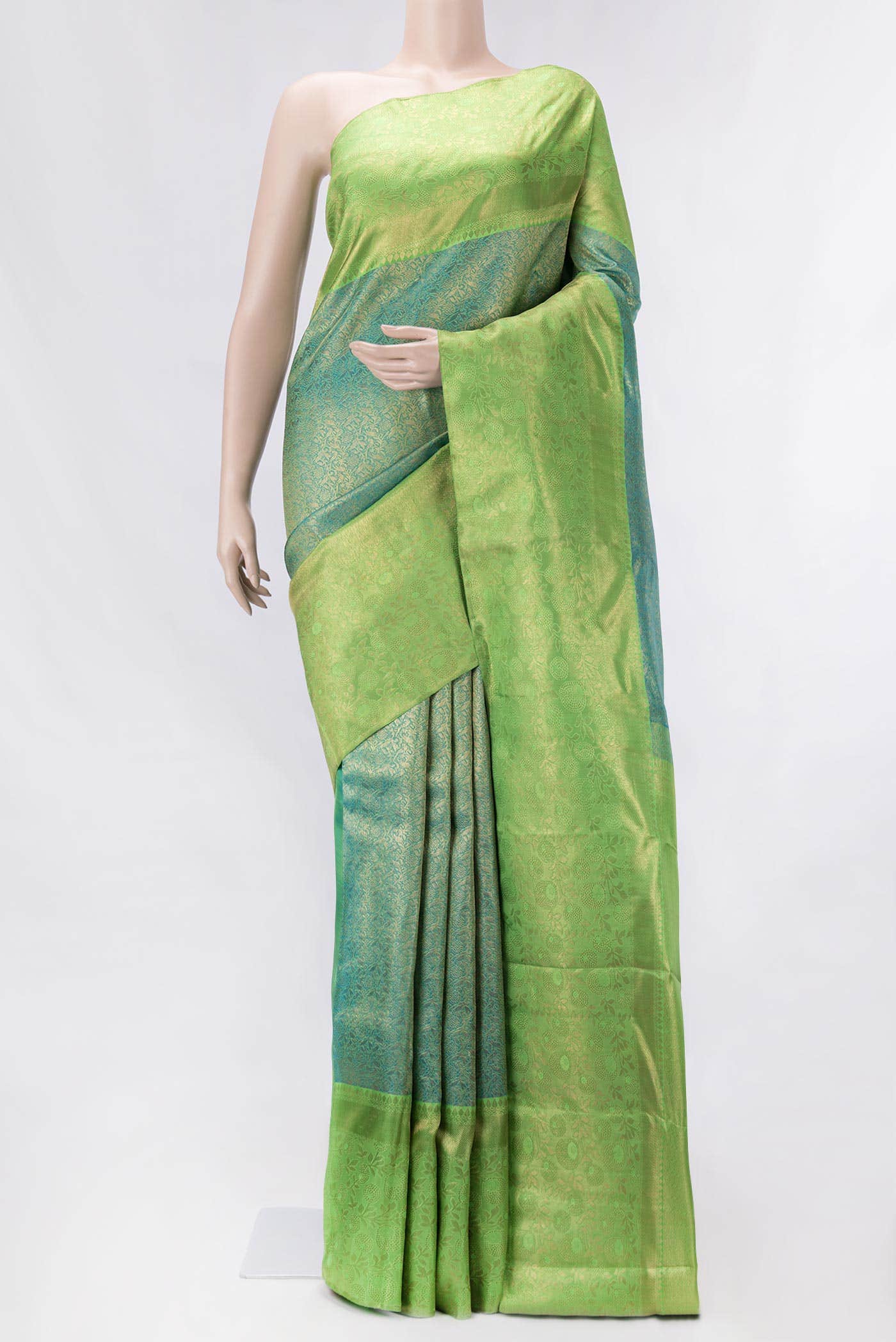Pure Silk Pure Zari Peacock Blue Kanchipuram Saree