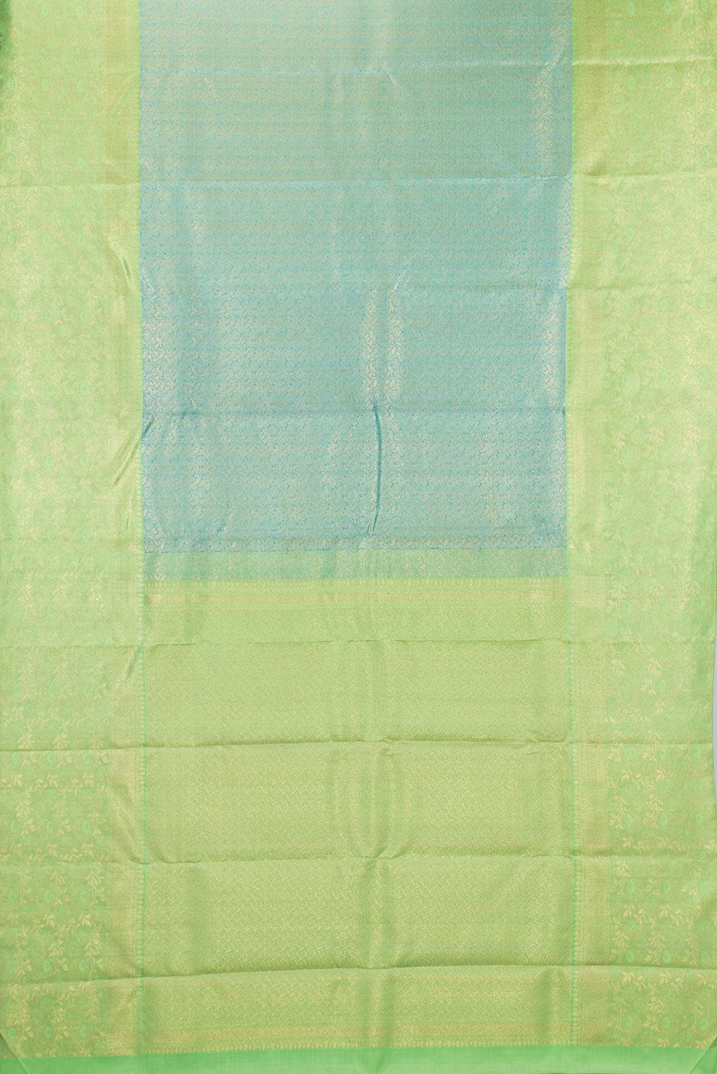 Pure Silk Pure Zari Peacock Blue Kanchipuram Saree
