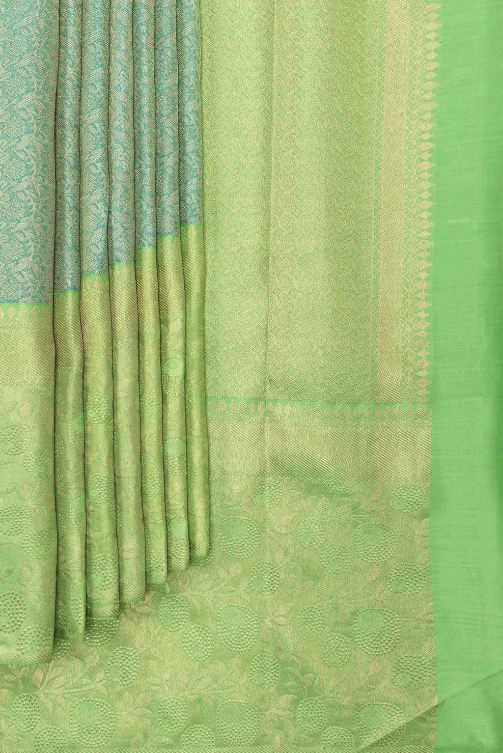 Pure Silk Pure Zari Peacock Blue Kanchipuram Saree