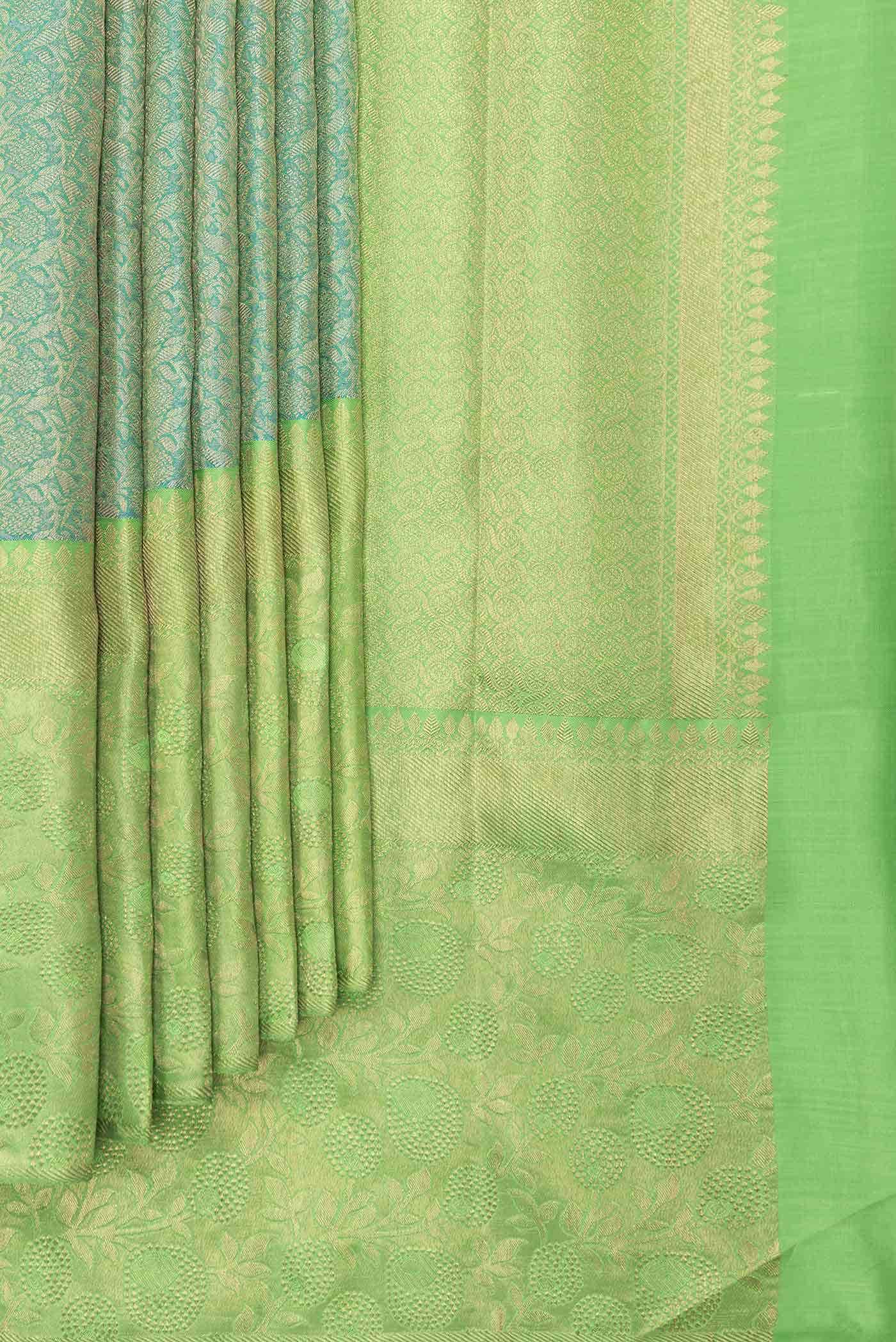 Pure Silk Pure Zari Peacock Blue Kanchipuram Saree