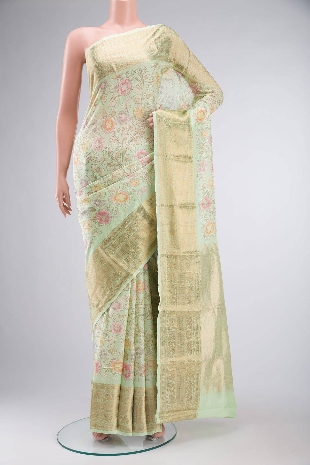 Mint Green Printed Silk Saree