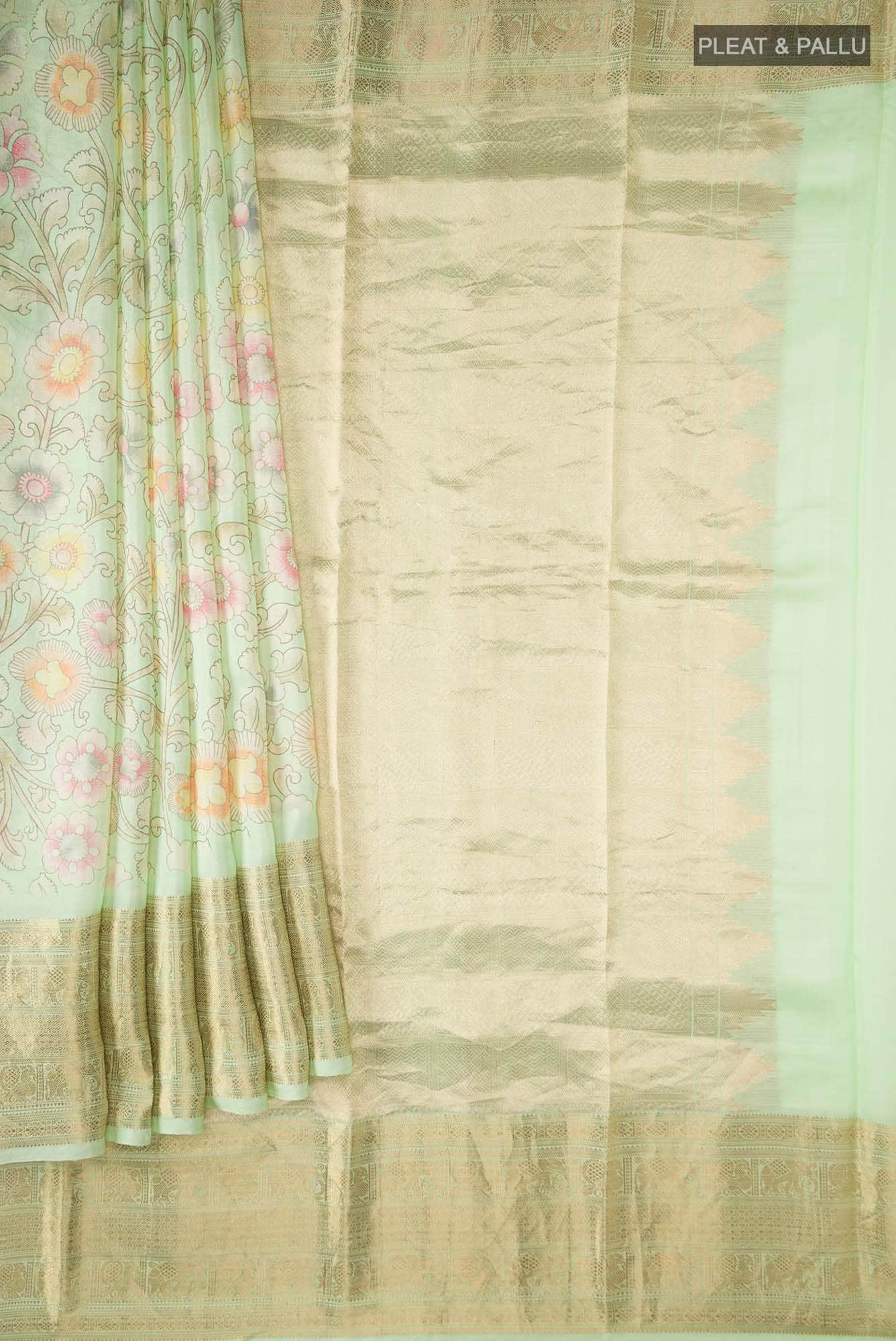 Mint Green Printed Silk Saree