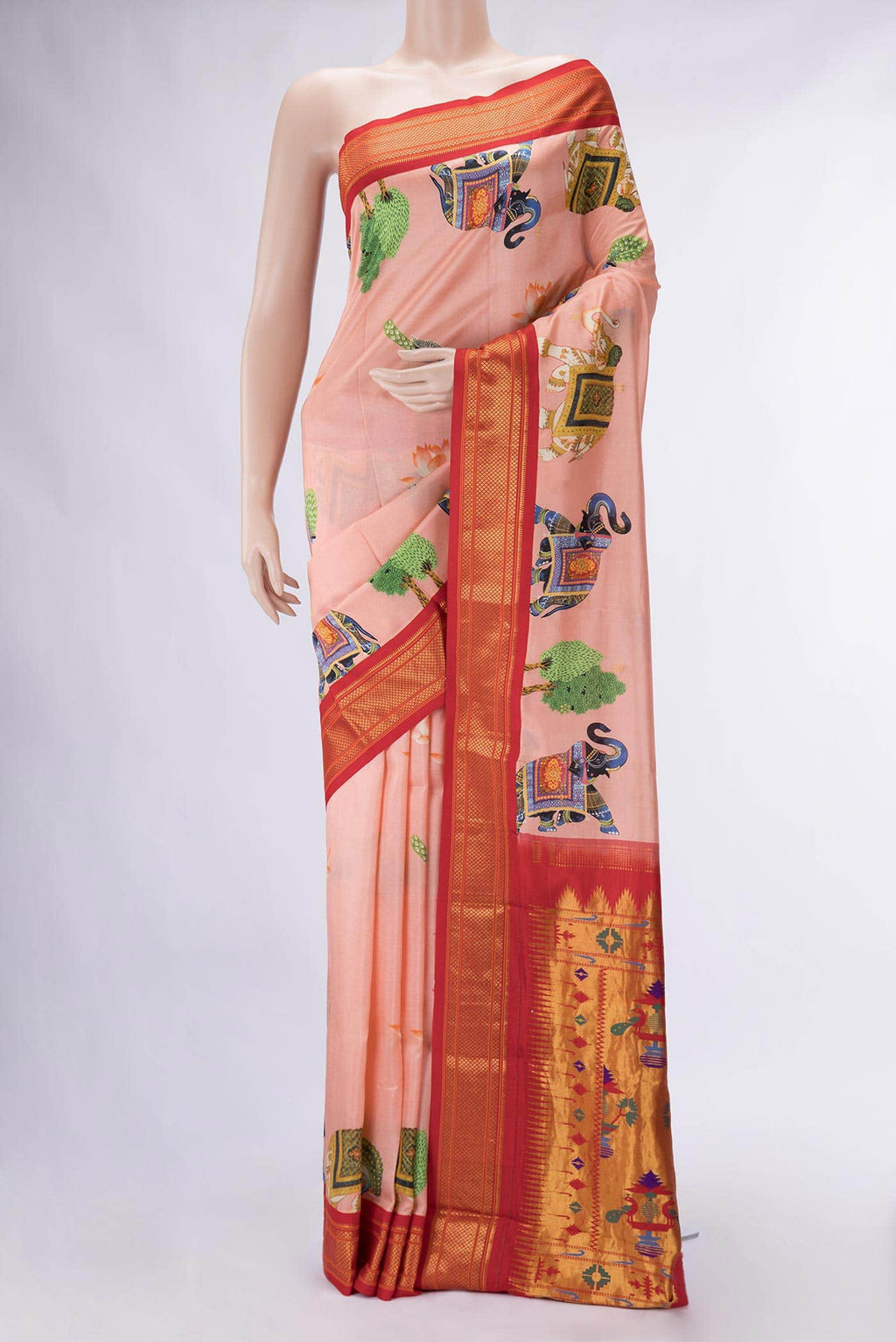Golden Peach Kanchipuram Silk Saree