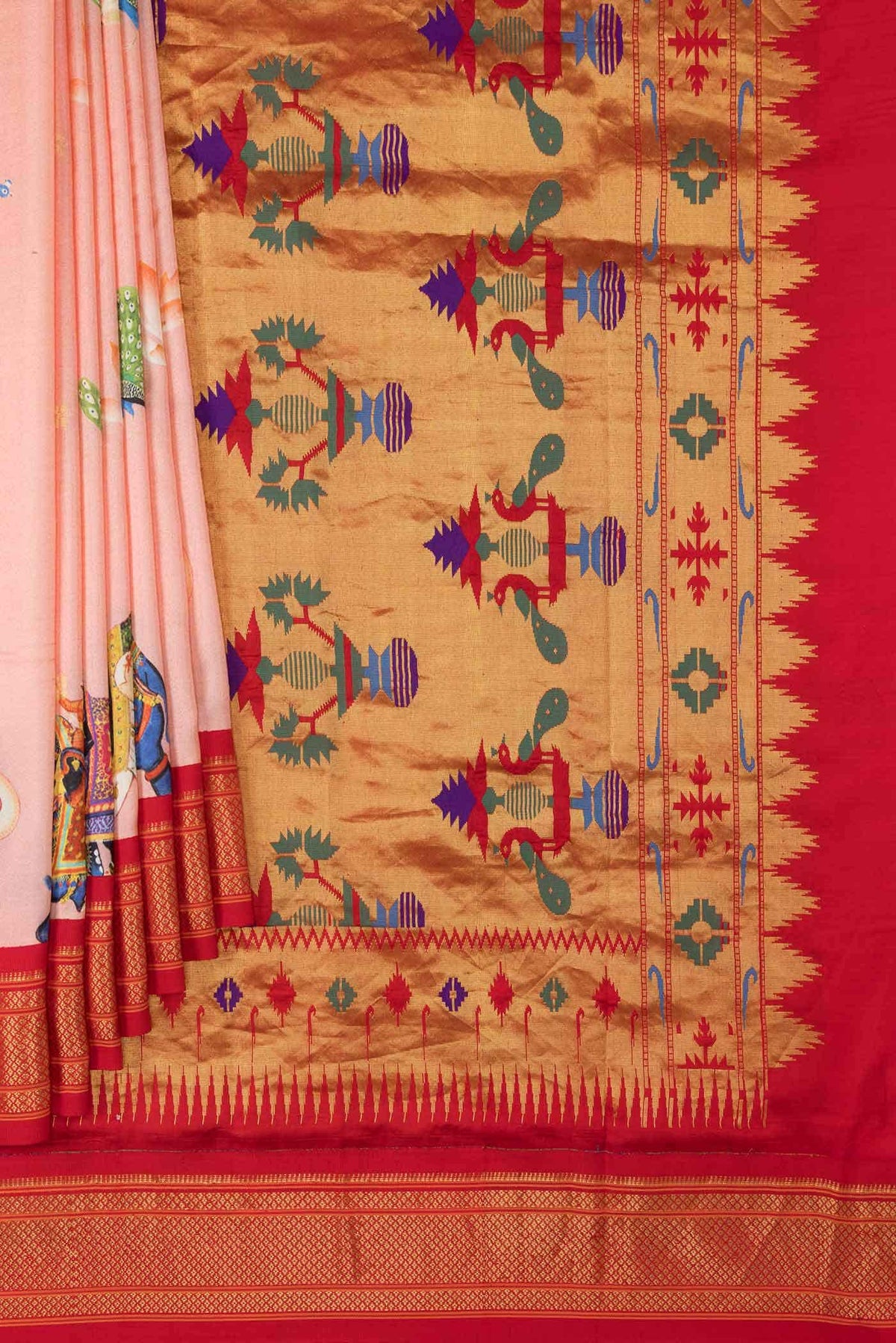 Golden Peach Kanjivaram Silk Saree
