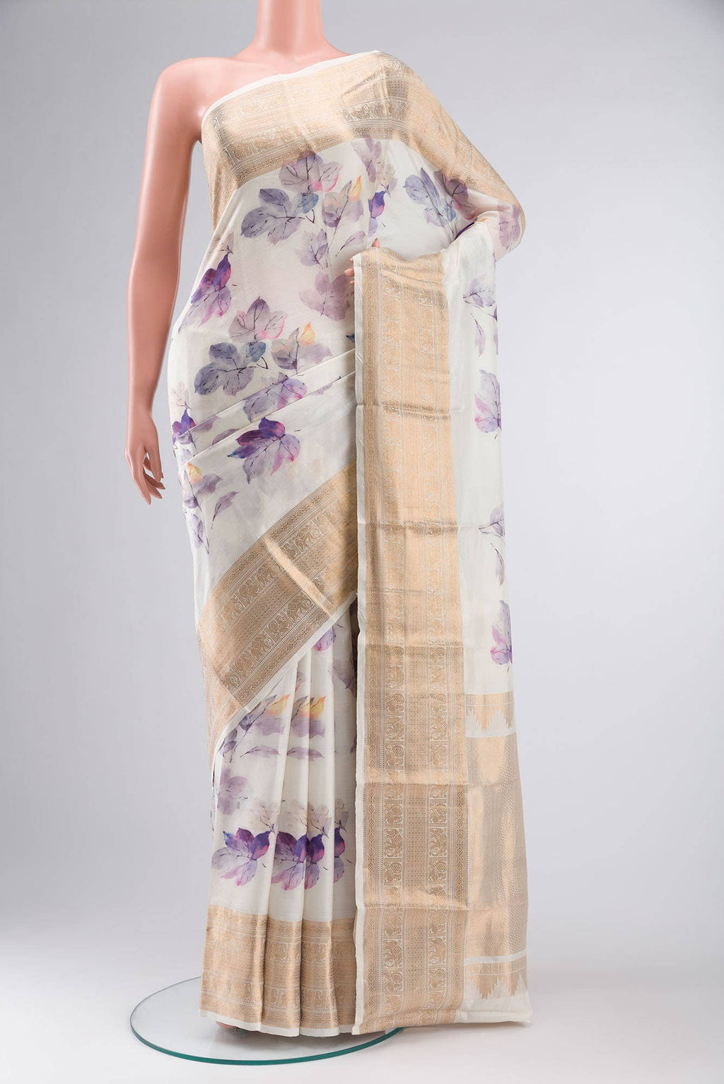 White Printed Silk Saree