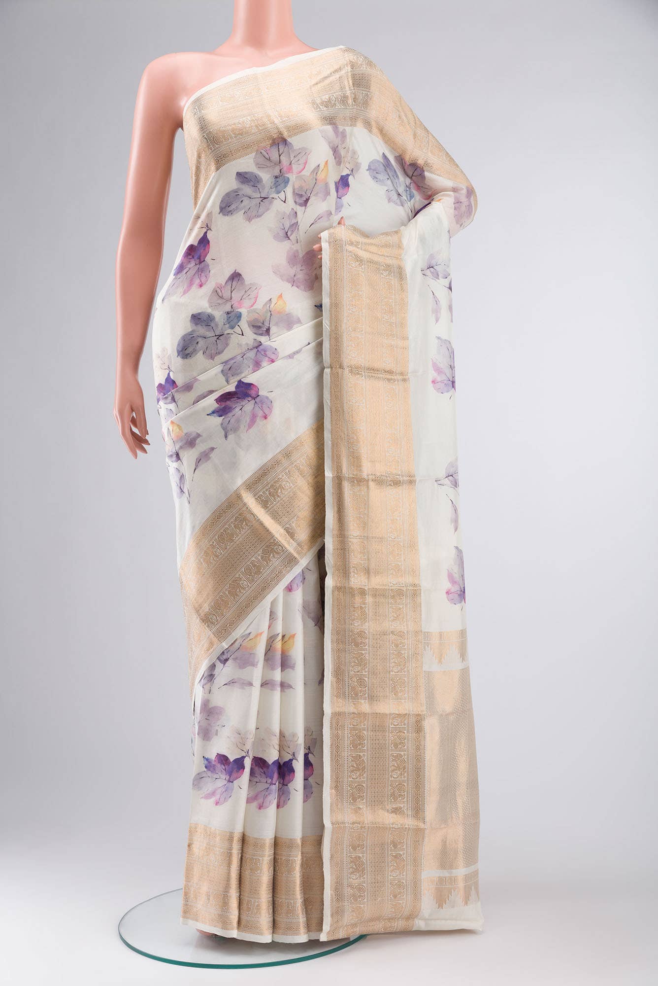 White Printed Silk Saree