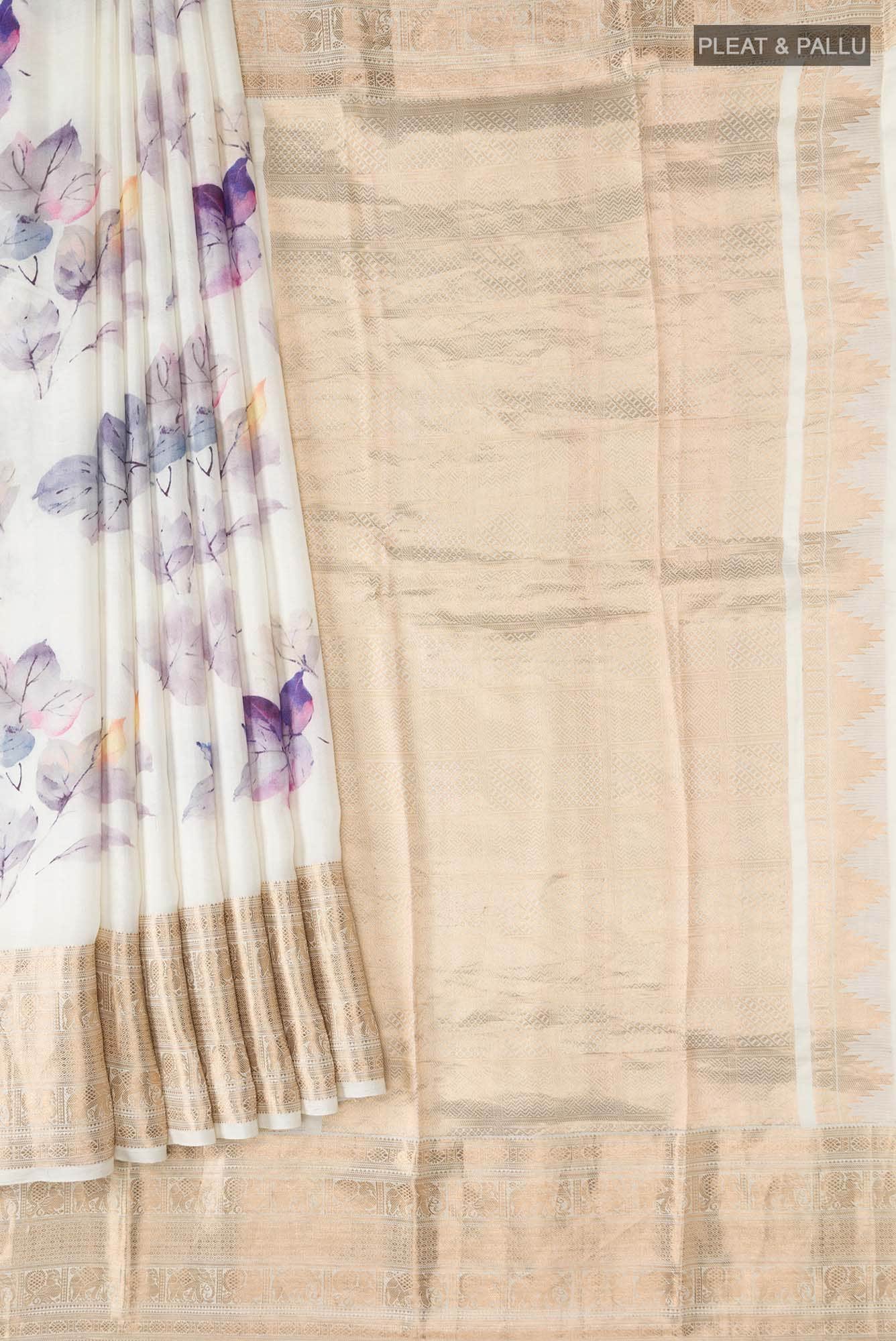 White Printed Silk Saree