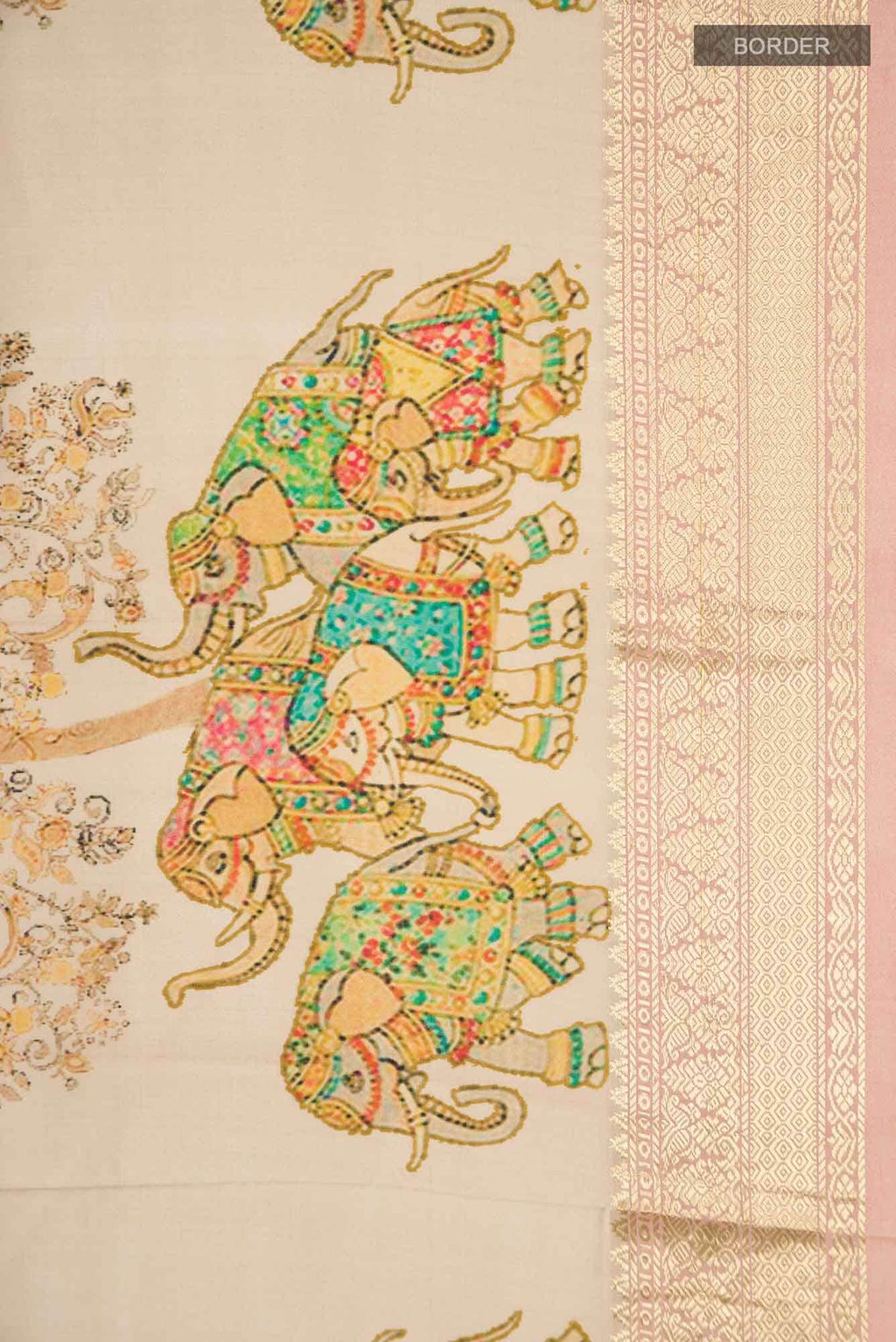 Beige Printed Silk Saree