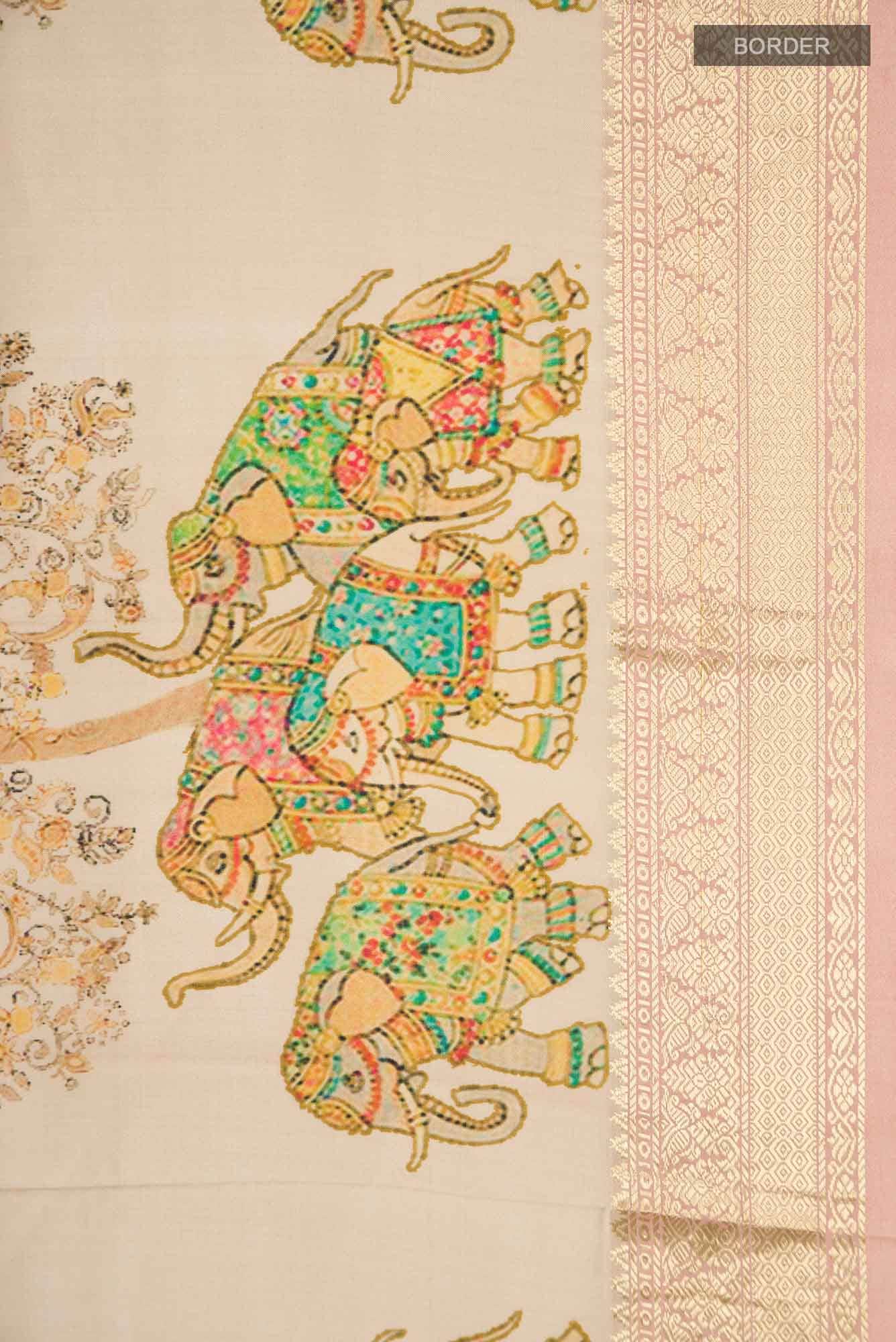 Beige Printed Silk Saree