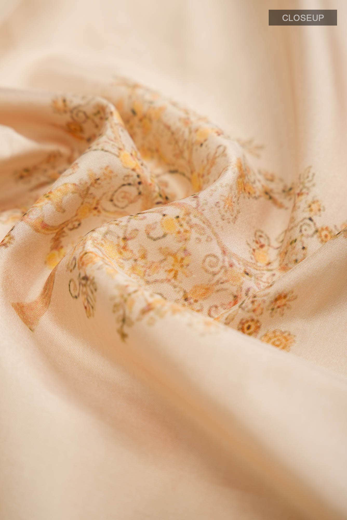 Beige Printed Silk Saree