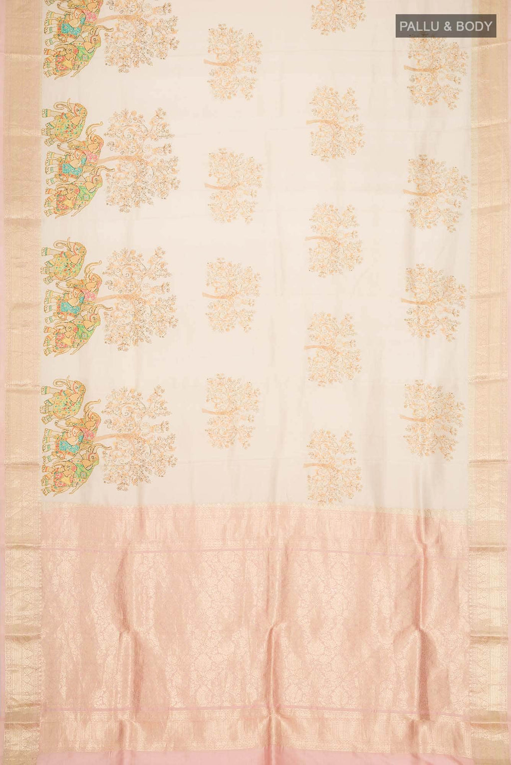 Beige Printed Silk Saree