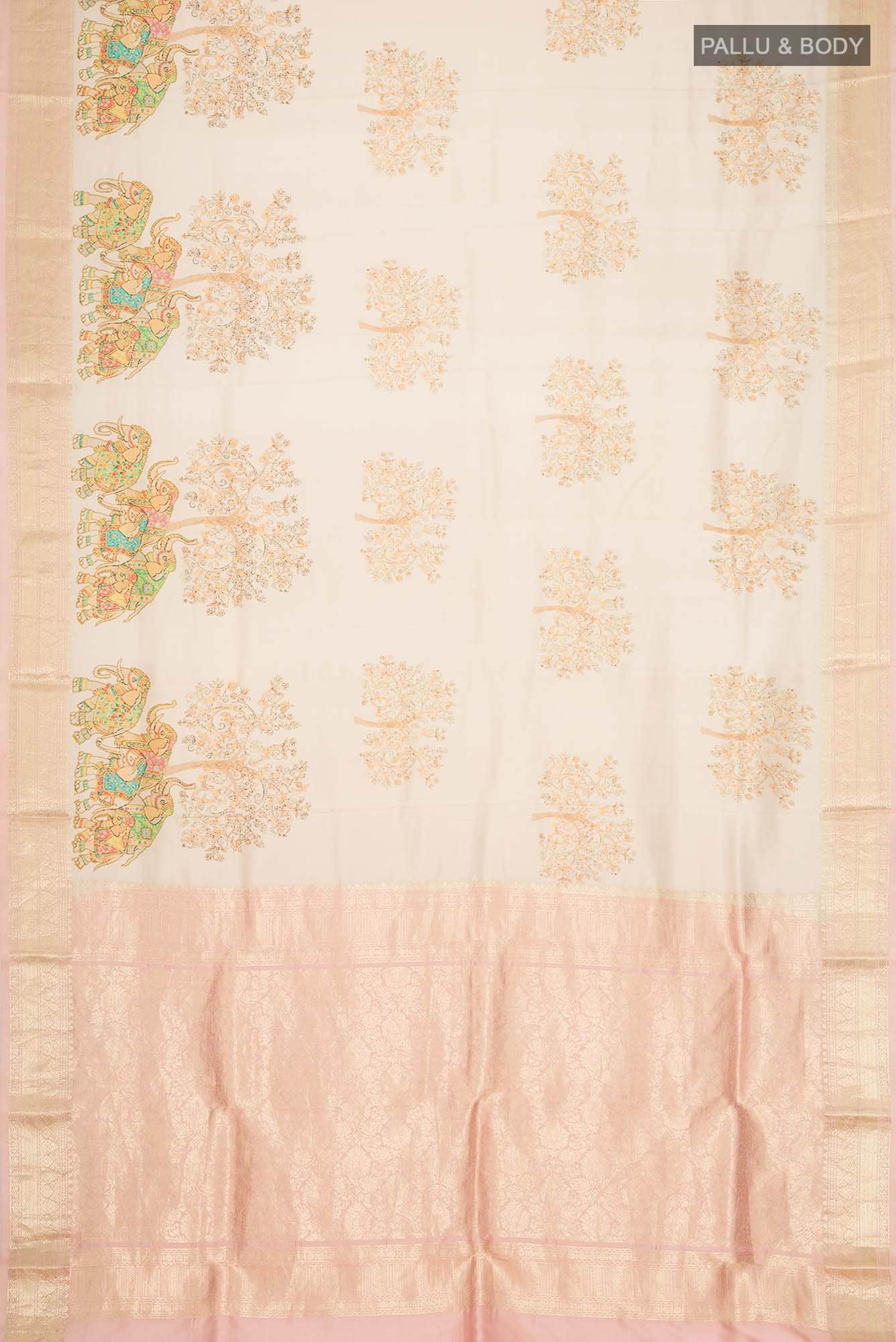 Beige Printed Silk Saree