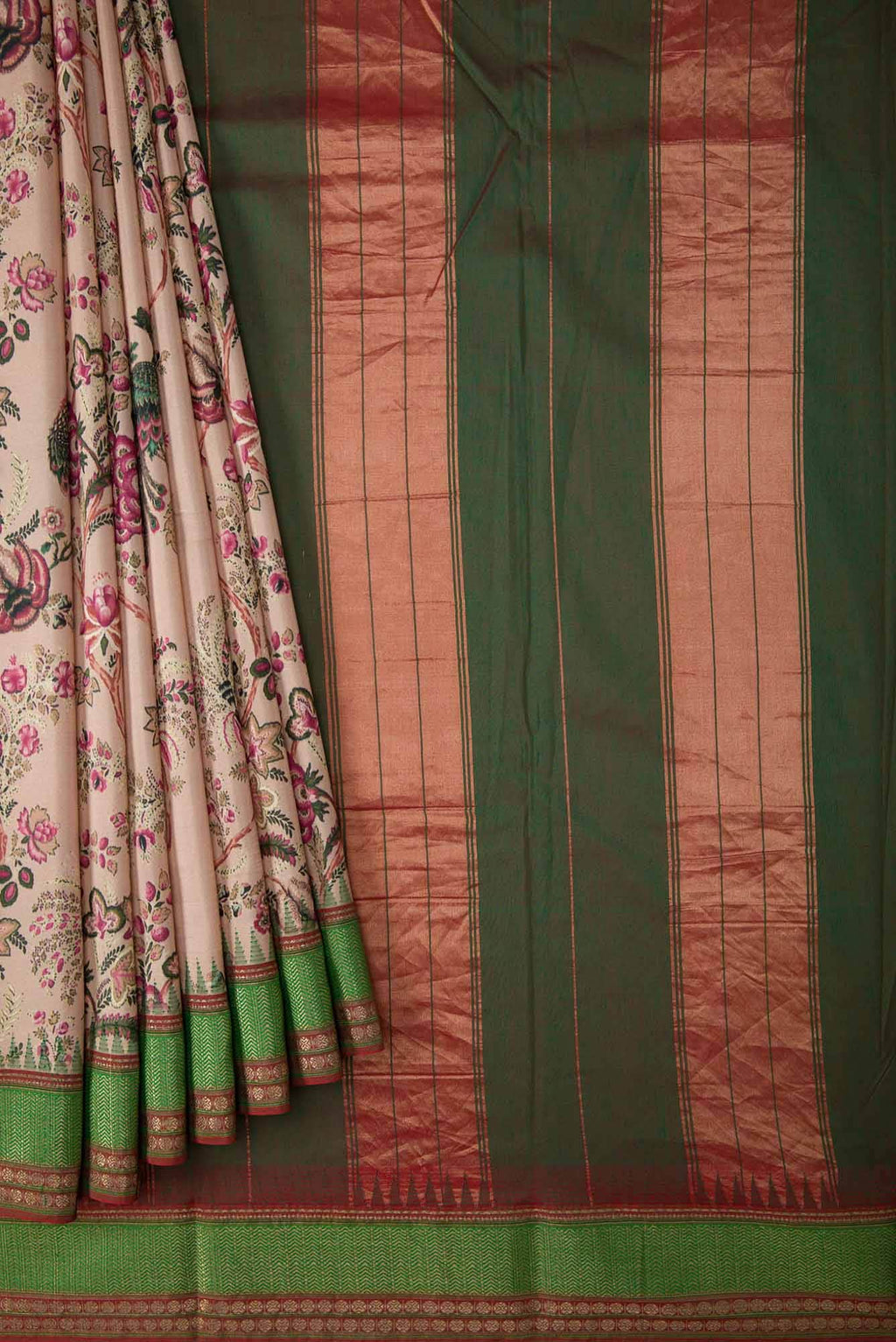 Golden Peach Dual Tone Kanchipuram Silk Saree