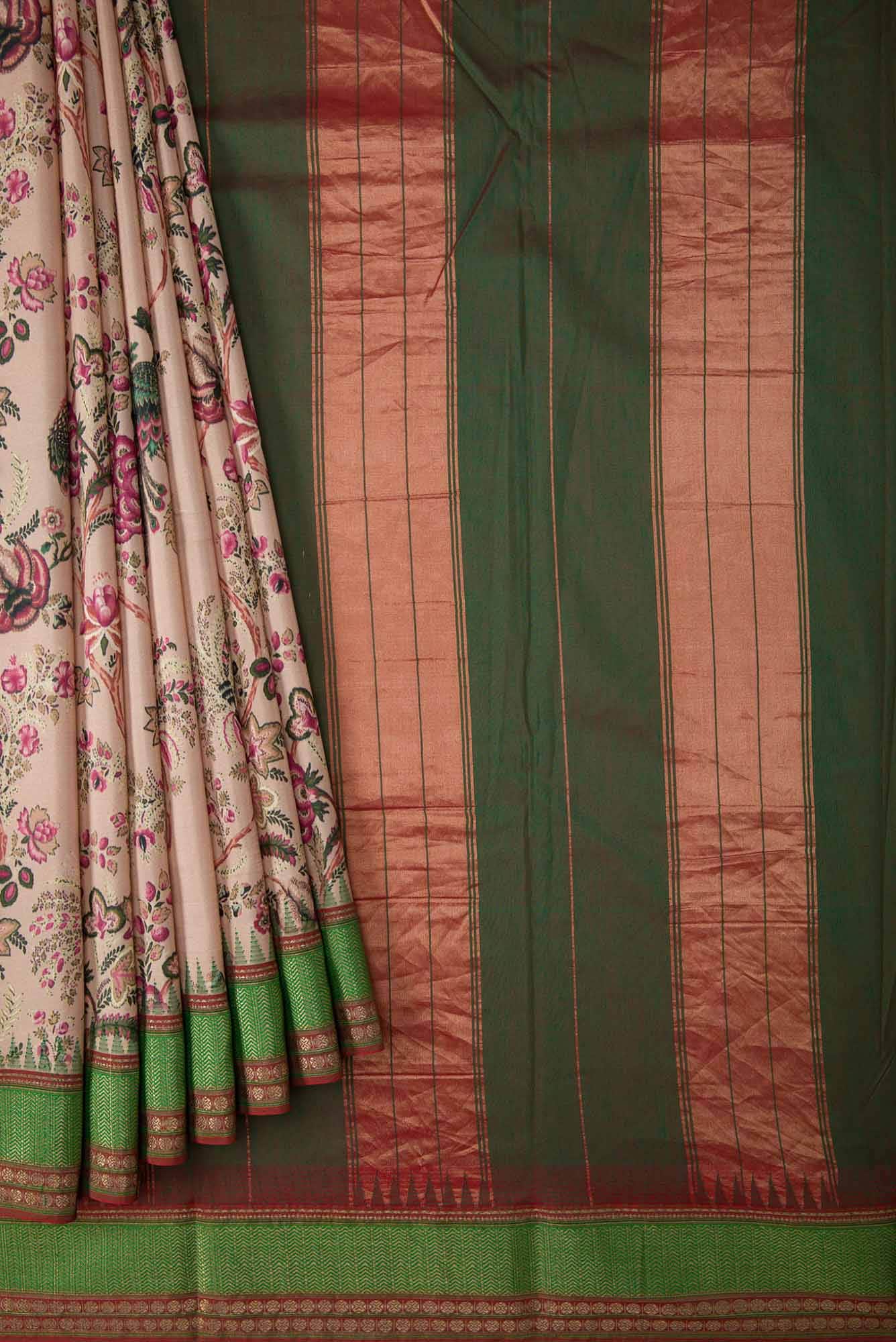 Golden Peach Dual Tone Kanchipuram Silk Saree