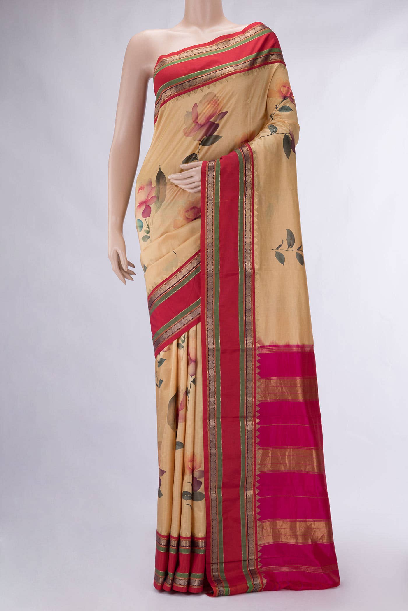 Dark Beige Kanchipuram Silk Saree