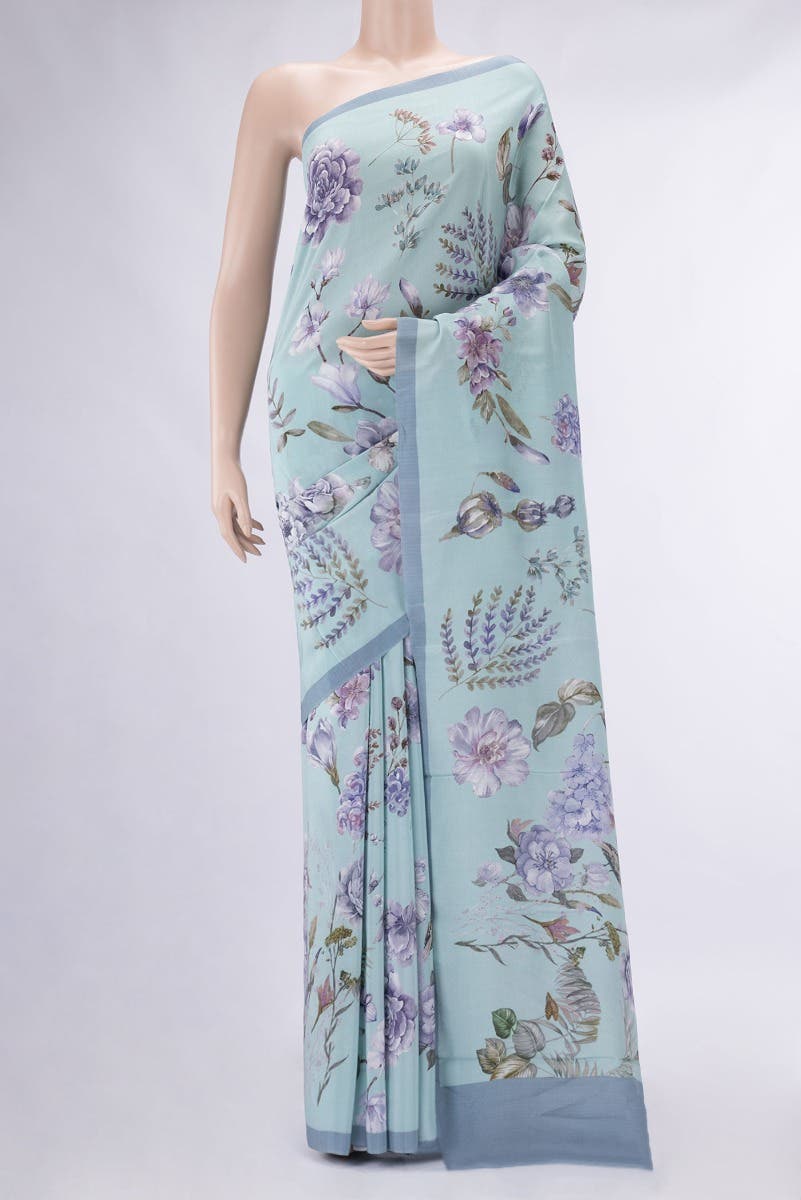Light Blue Mysore Crepe Saree