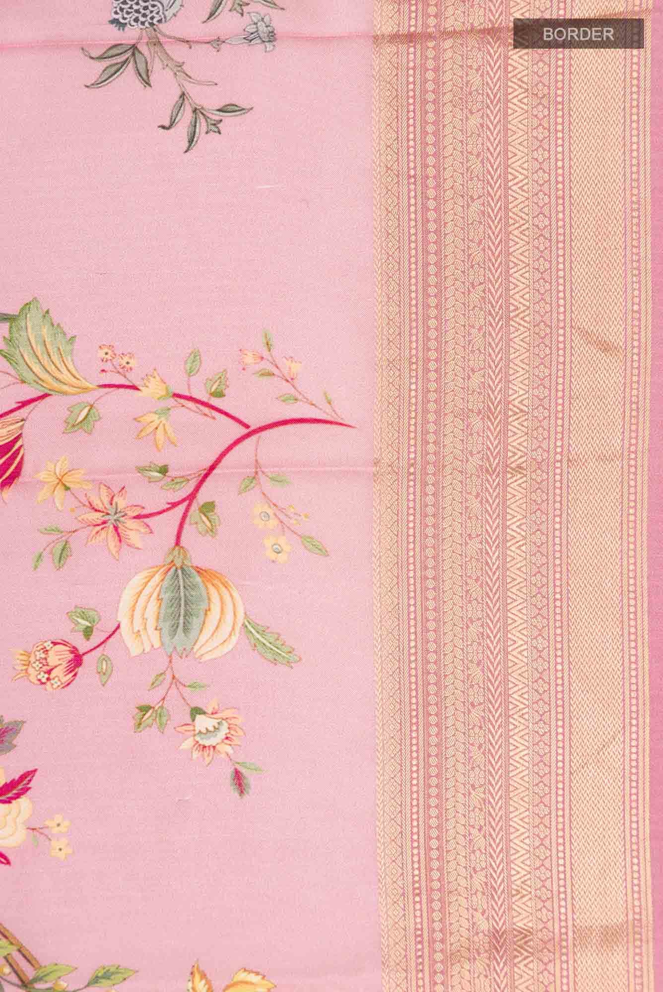 Pink Tussar Silk Saree