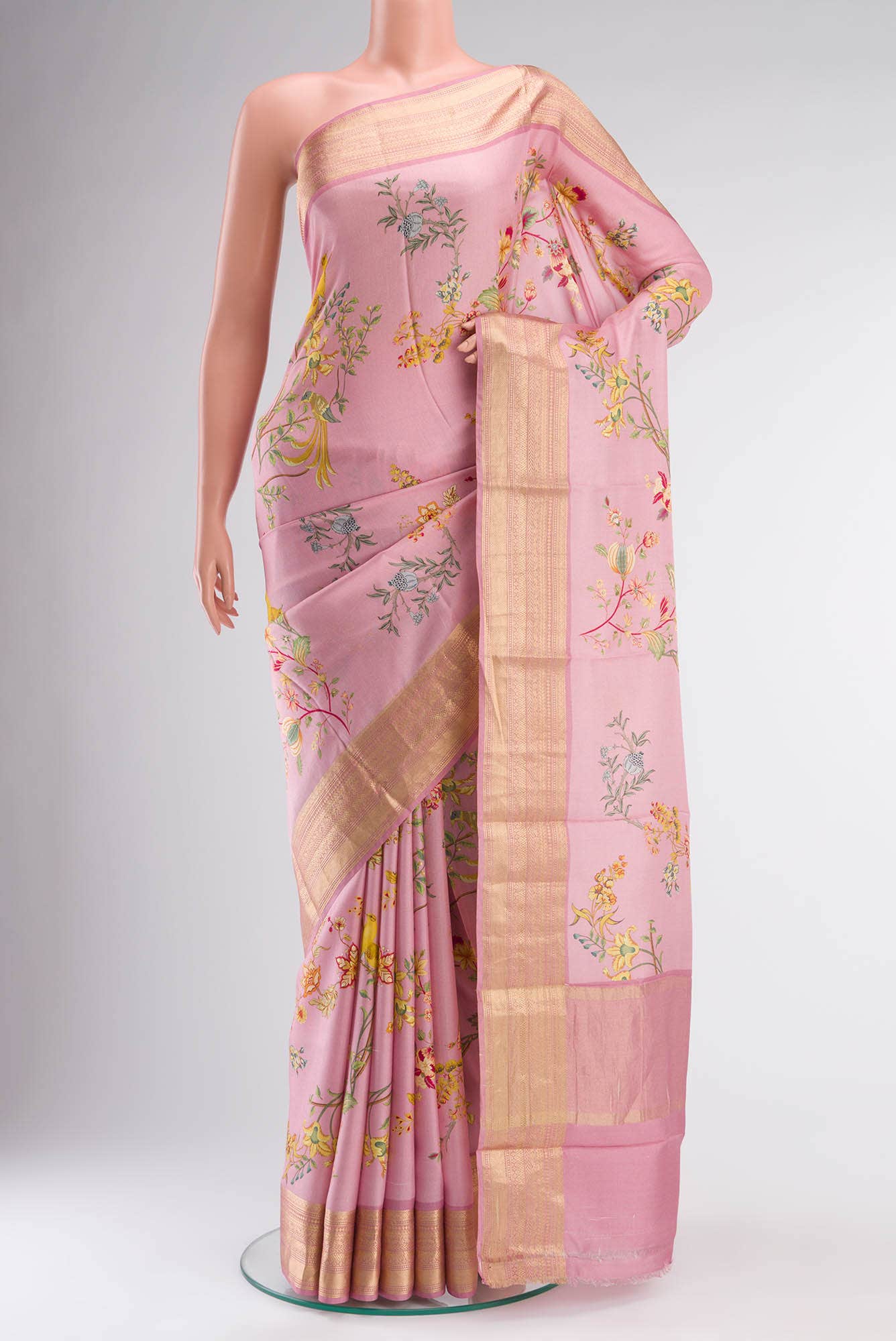 Pink Tussar Silk Saree