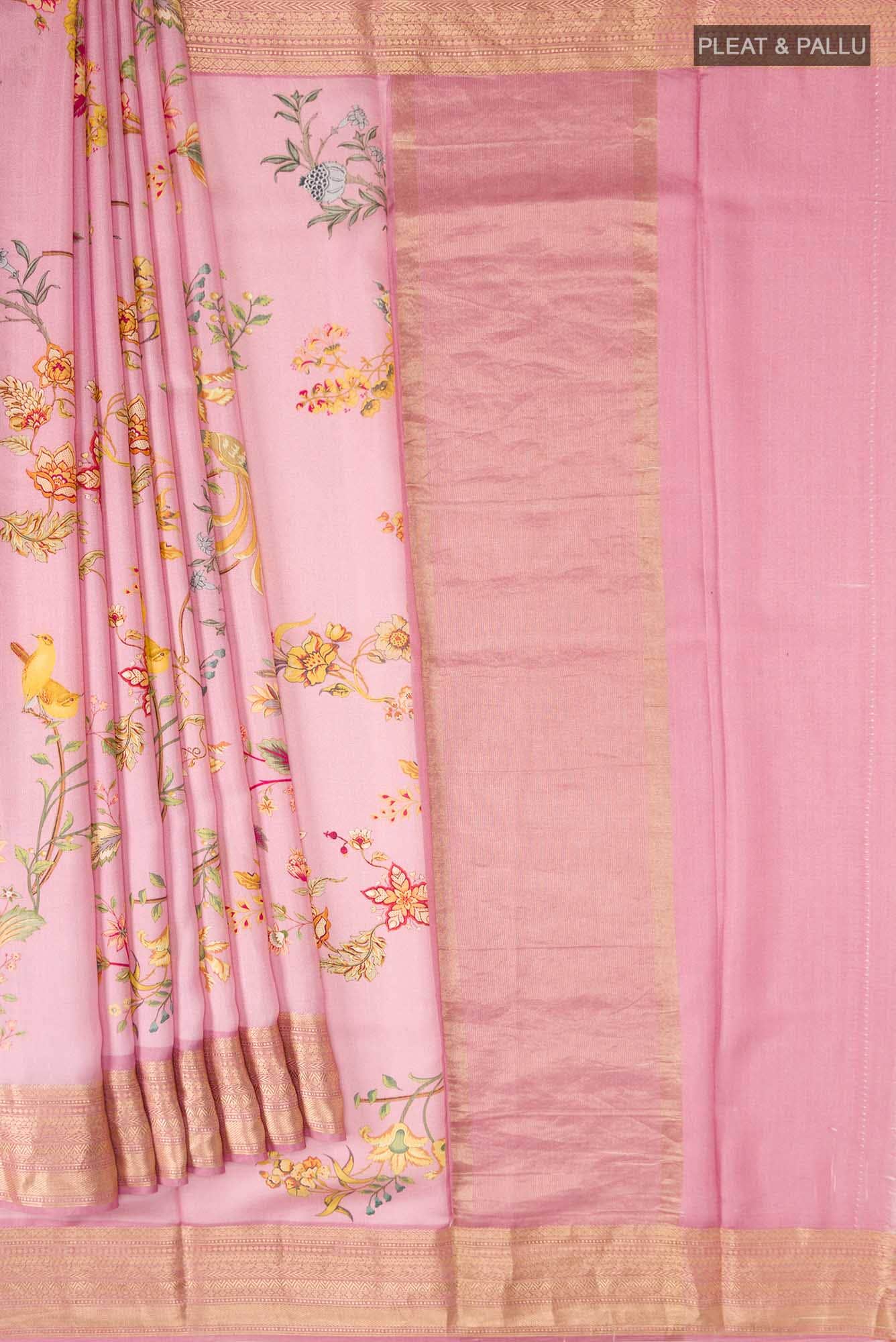 Pink Tussar Silk Saree