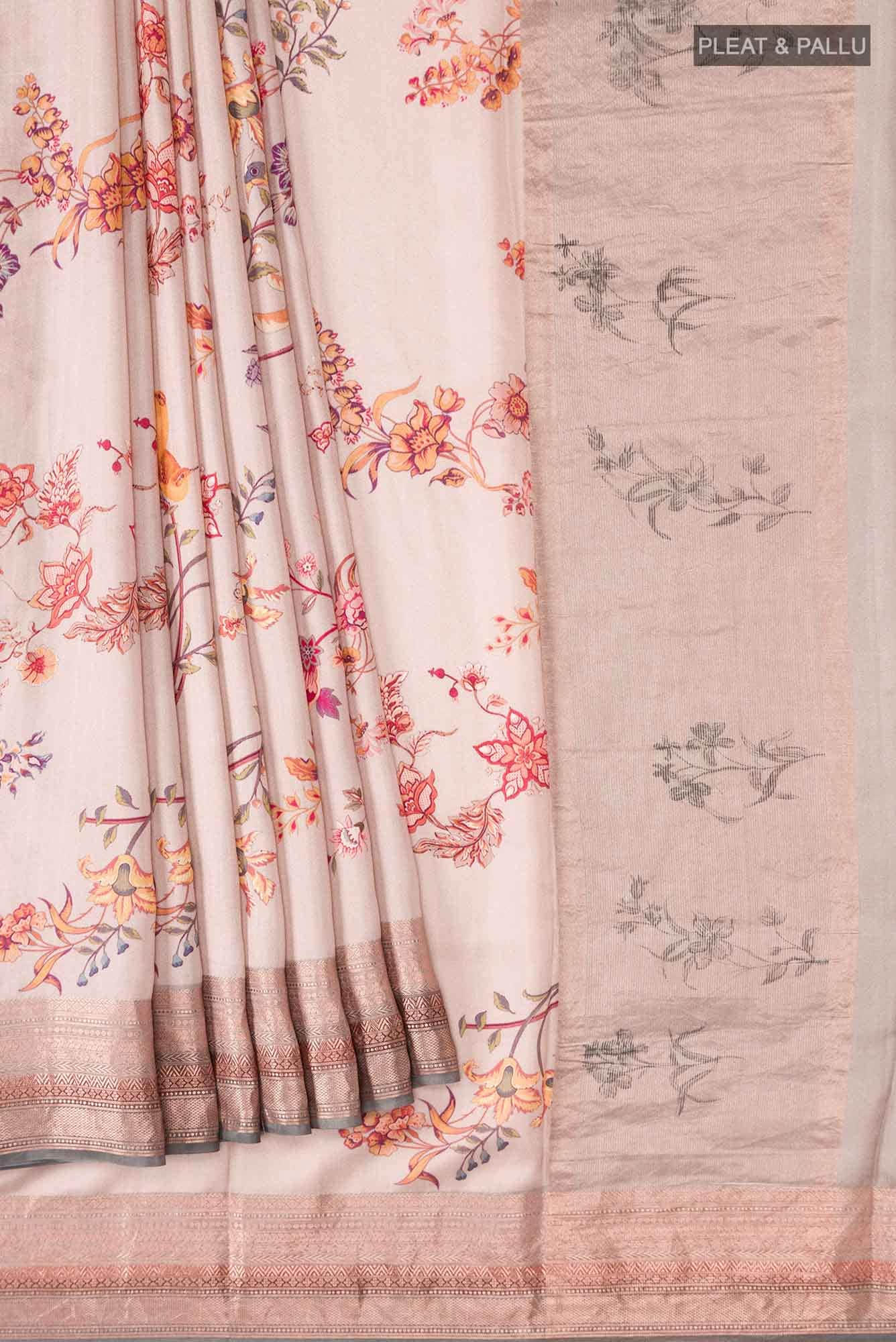 Beige Tussar Silk Saree