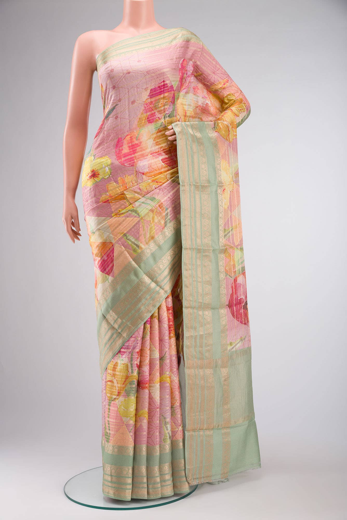 Pink Tussar Silk Saree