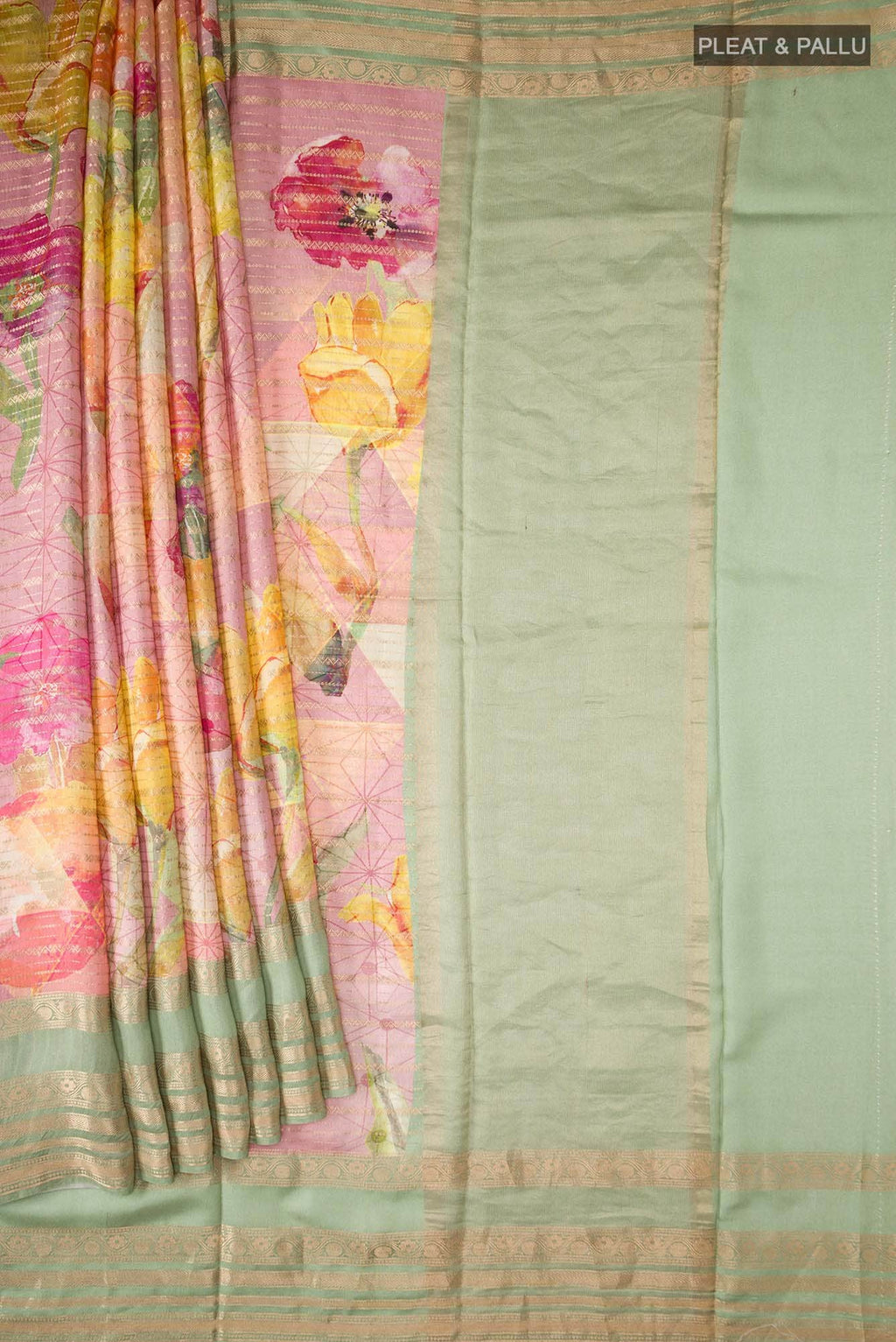Pink Tussar Silk Saree