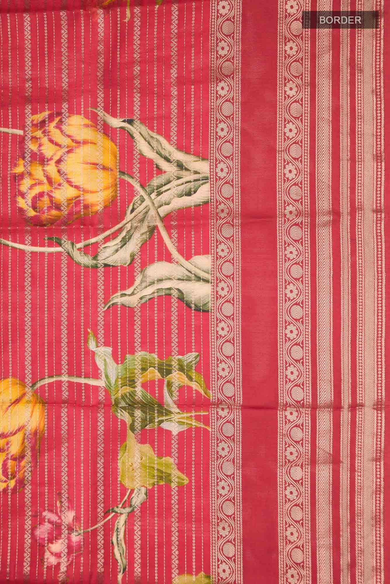Red Tussar Silk Saree