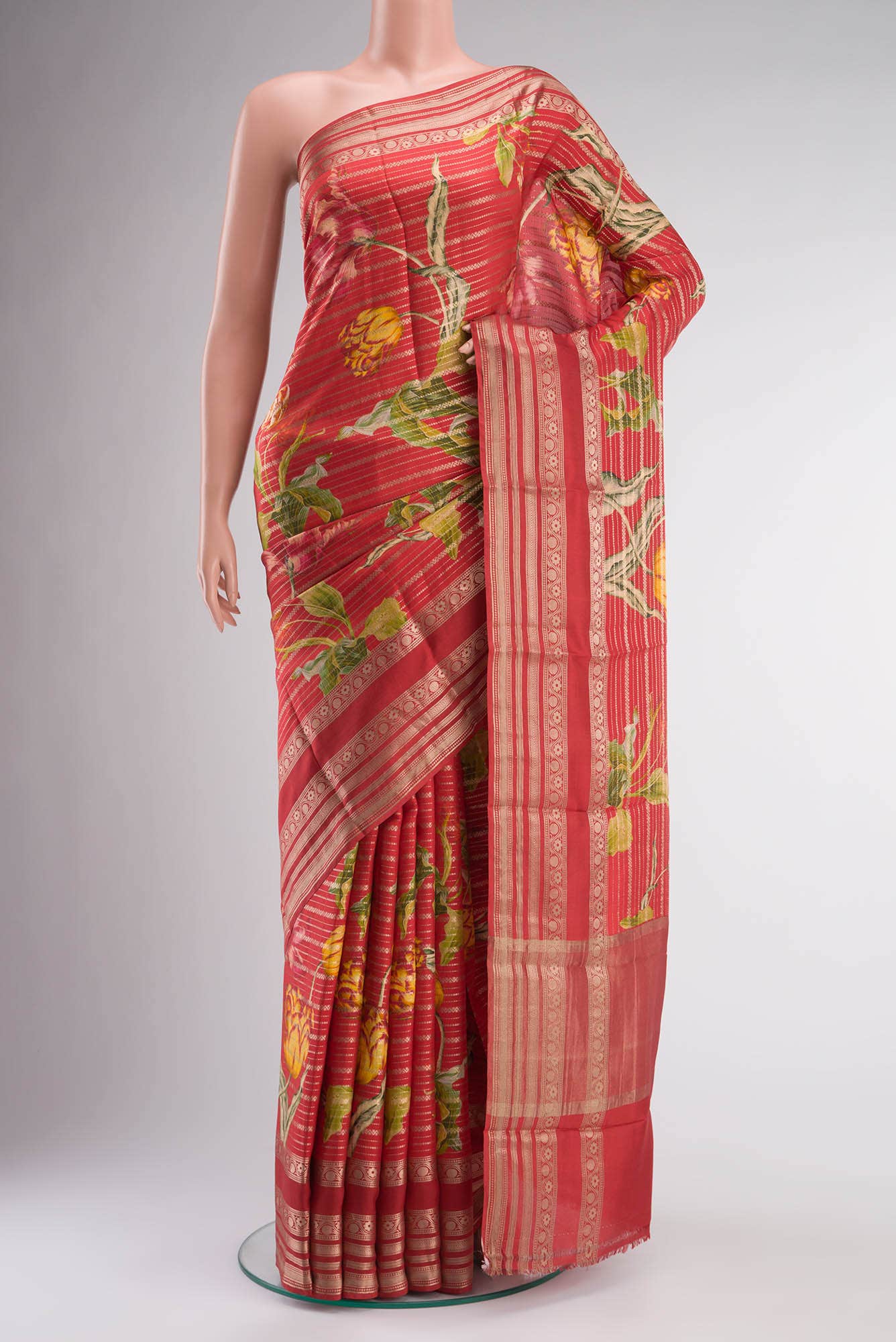 Red Tussar Silk Saree