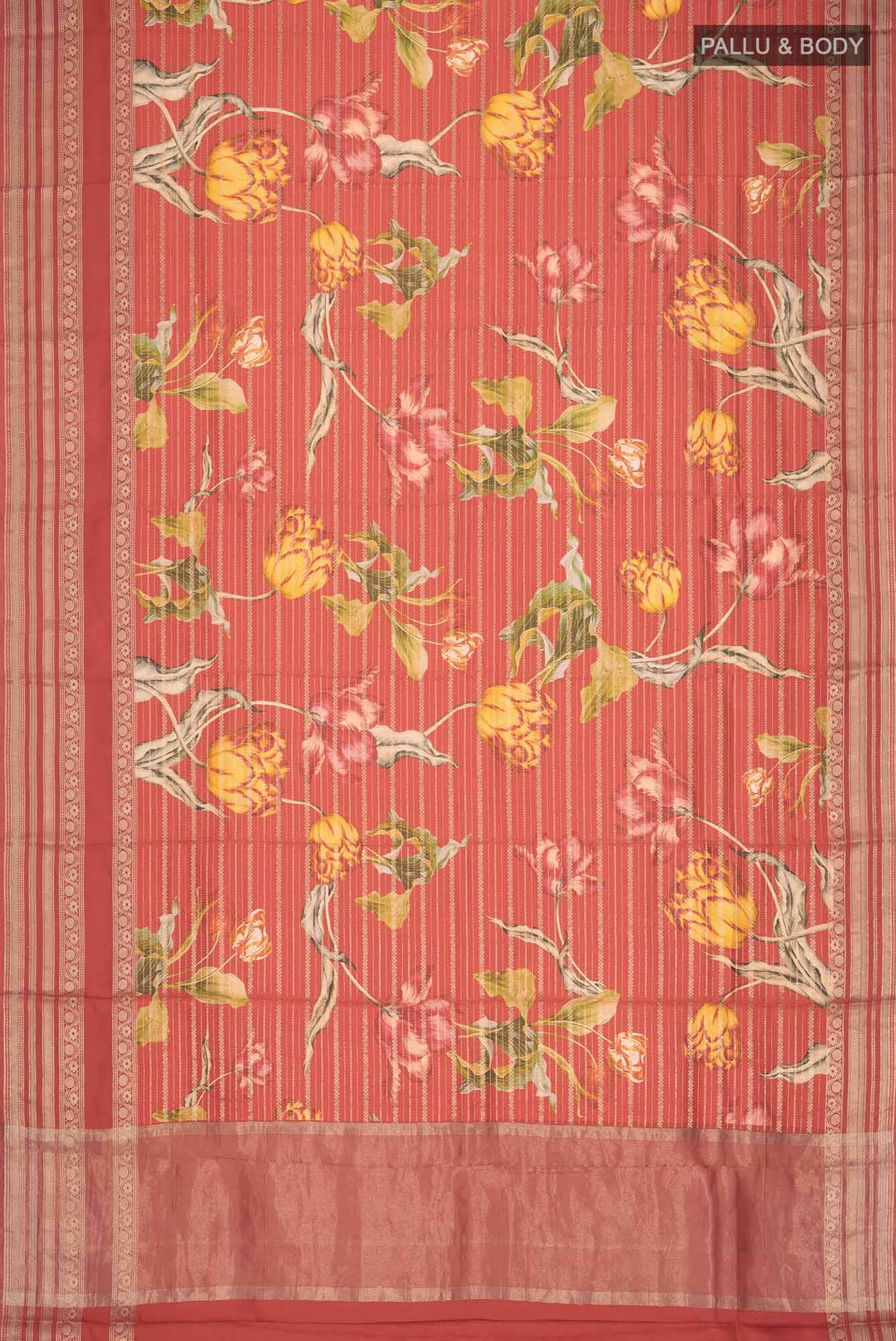 Red Tussar Silk Saree