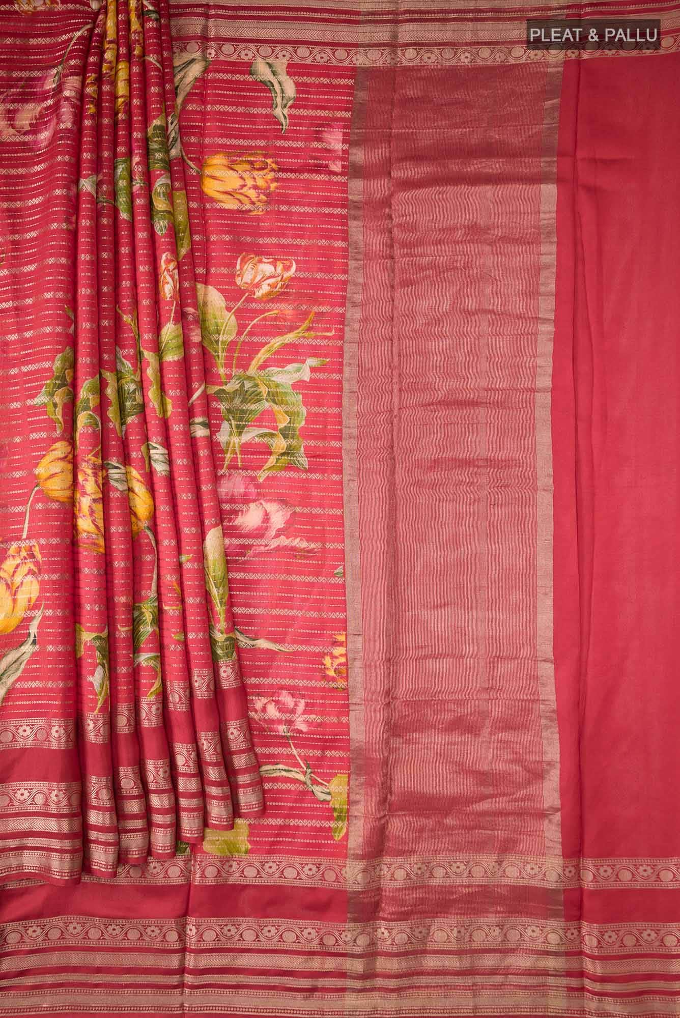 Red Tussar Silk Saree