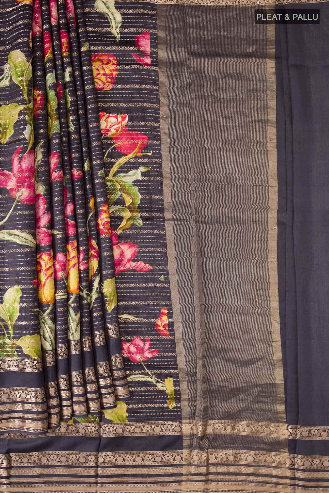 Blue Tussar Silk Saree