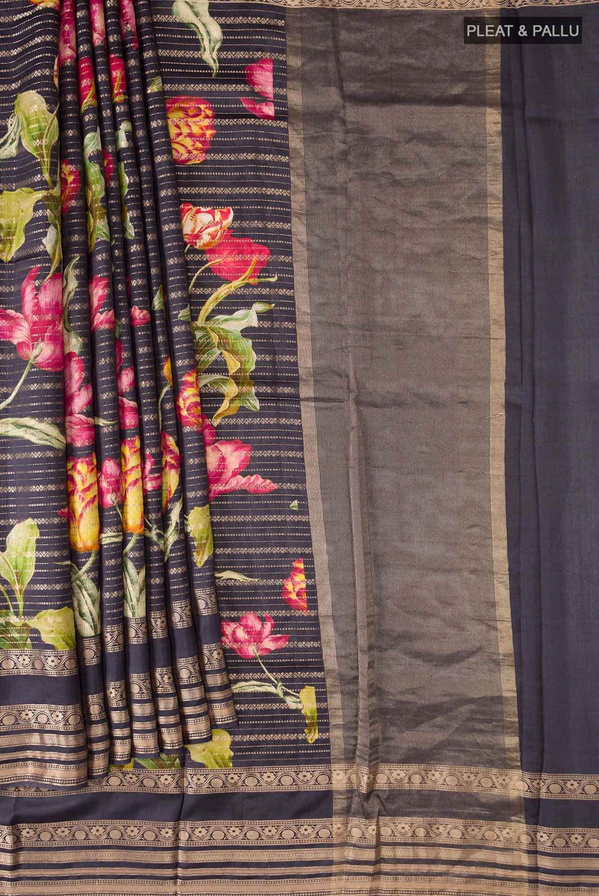 Blue Tussar Silk Saree