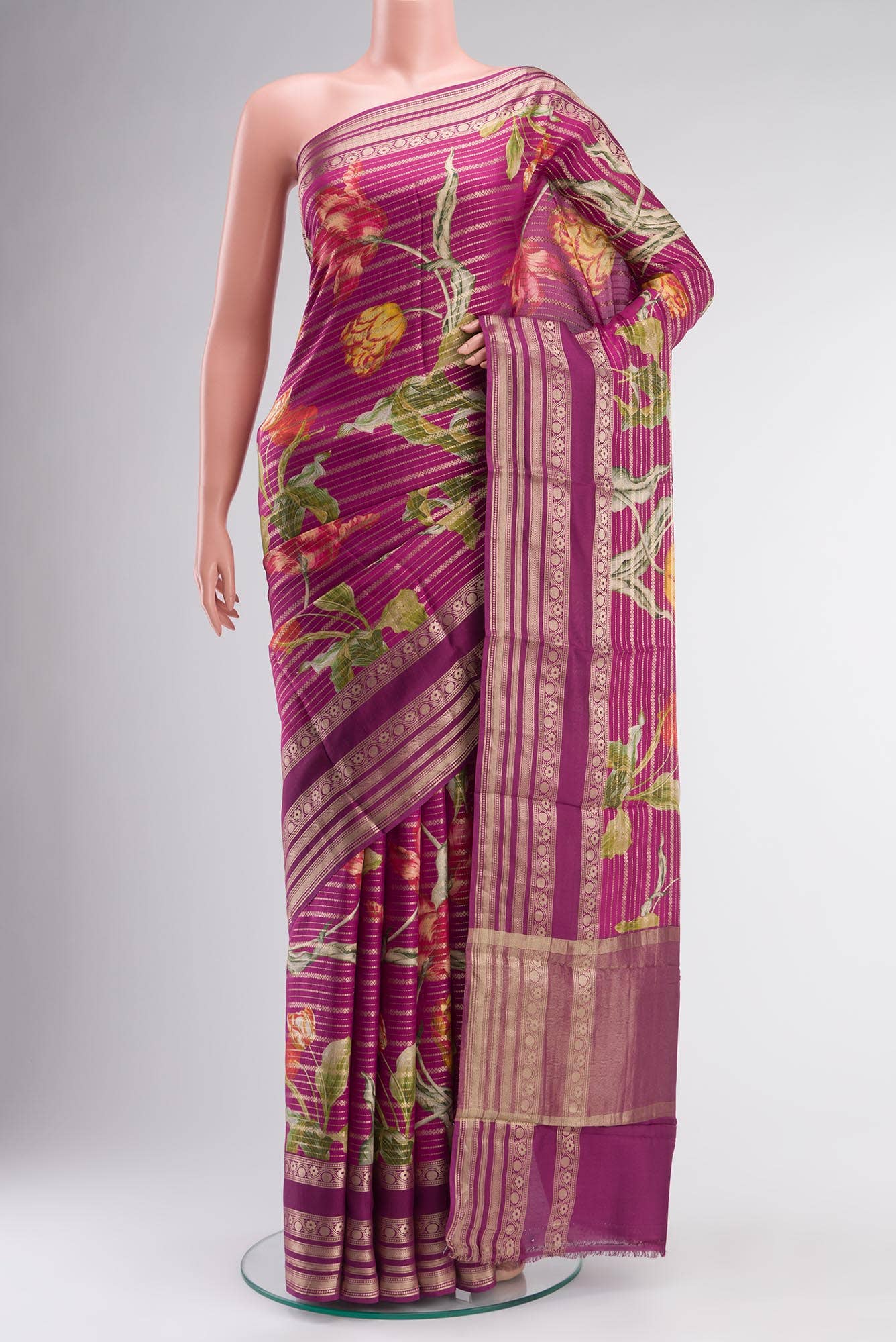 Magenta Tussar Silk Saree