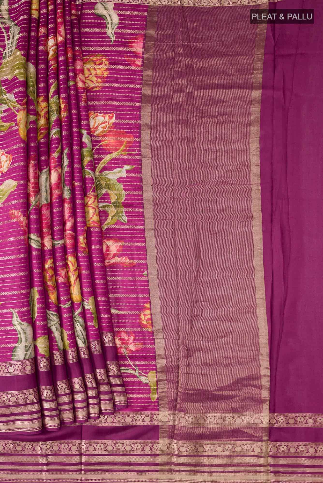 Magenta Tussar Silk Saree