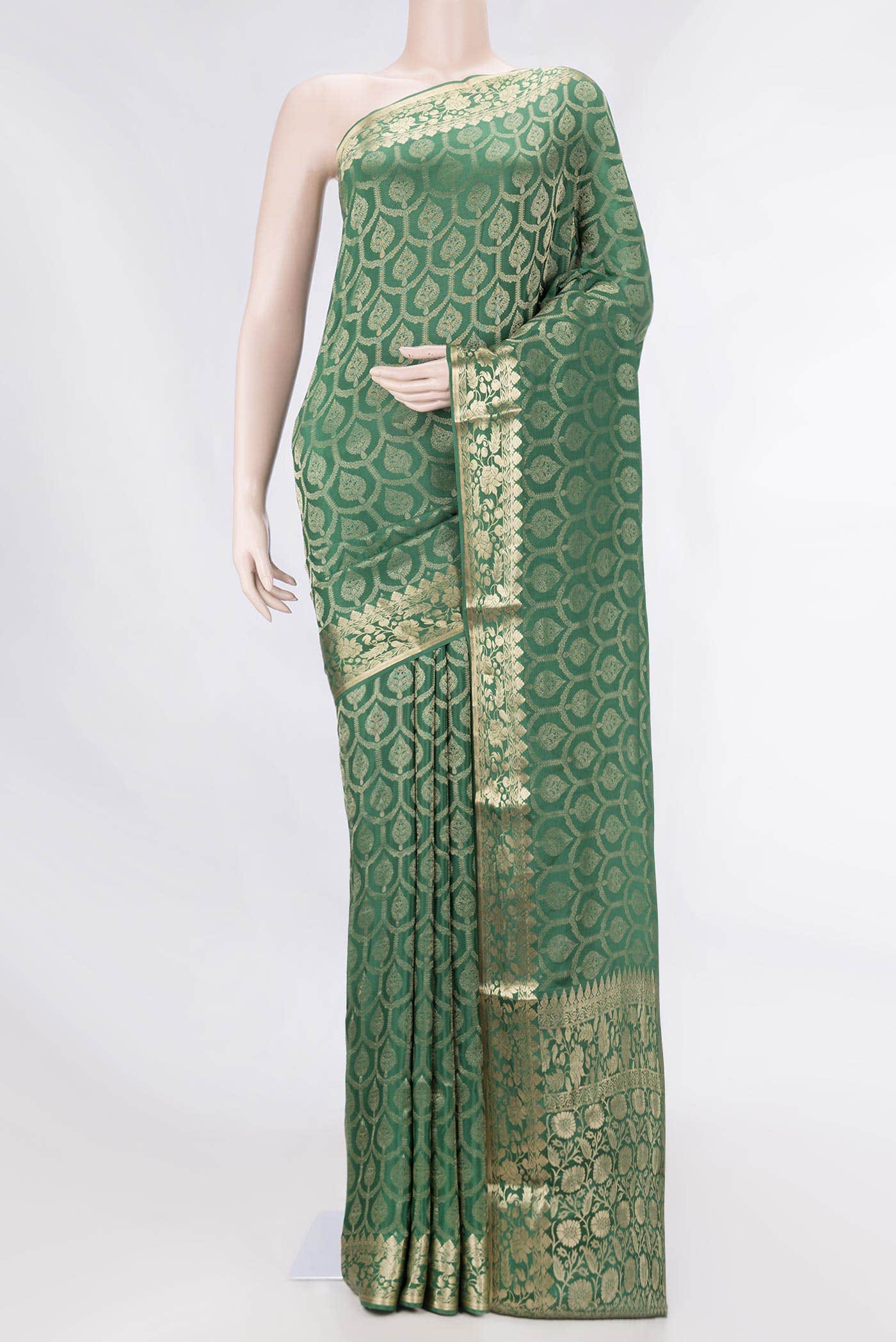 Green Dual Tone Mysore Crepe Saree