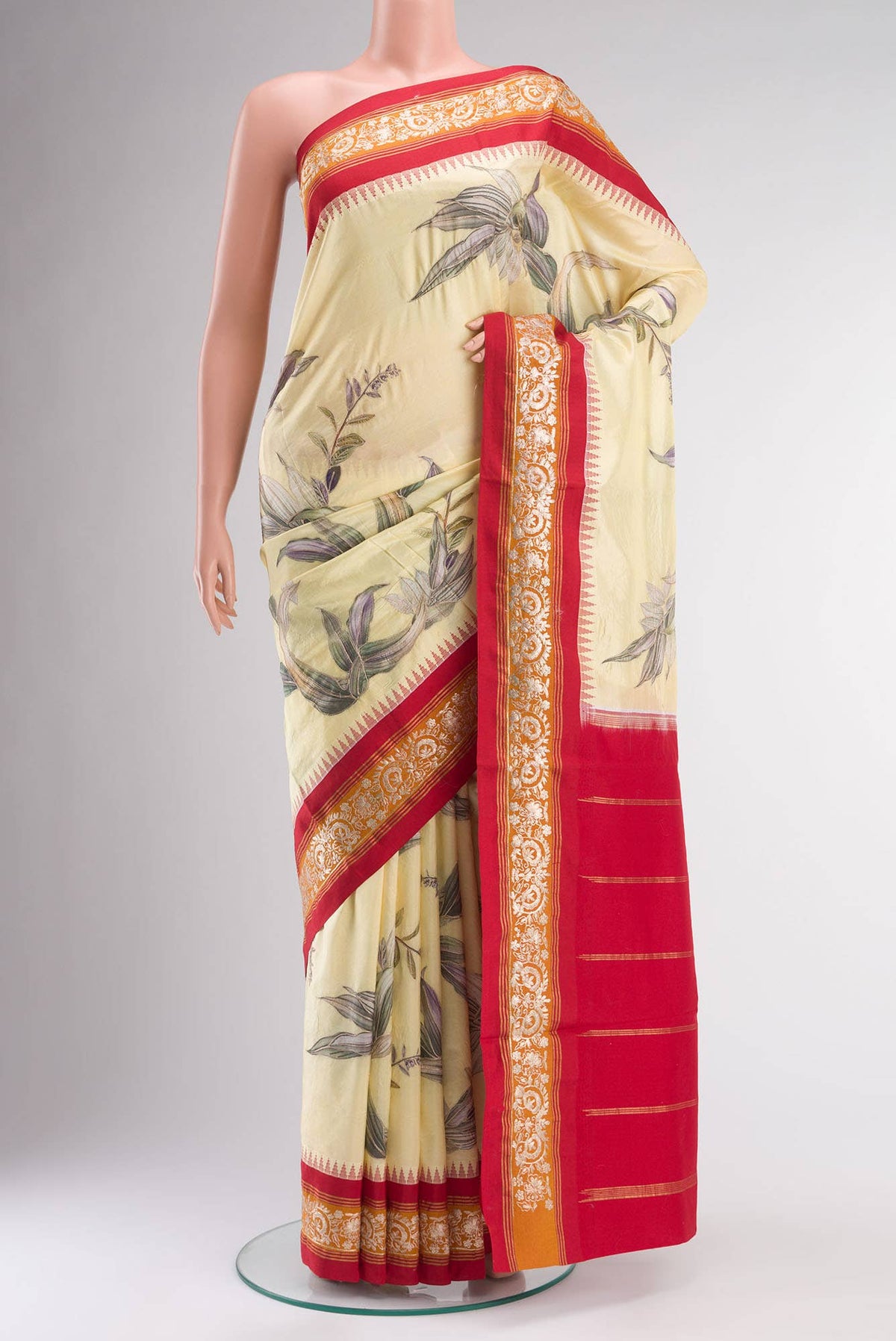 Cream Bangalore Silk Saree