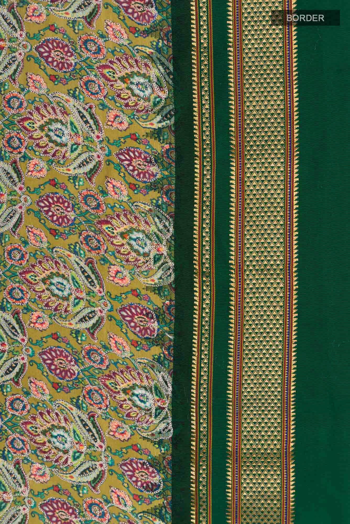 Green Printed Silk Saree