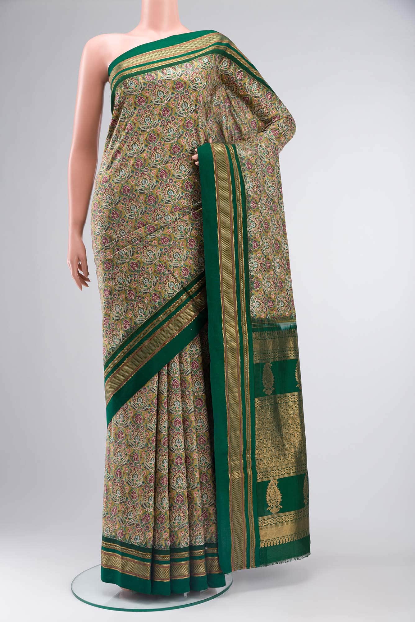 Green Printed Silk Saree