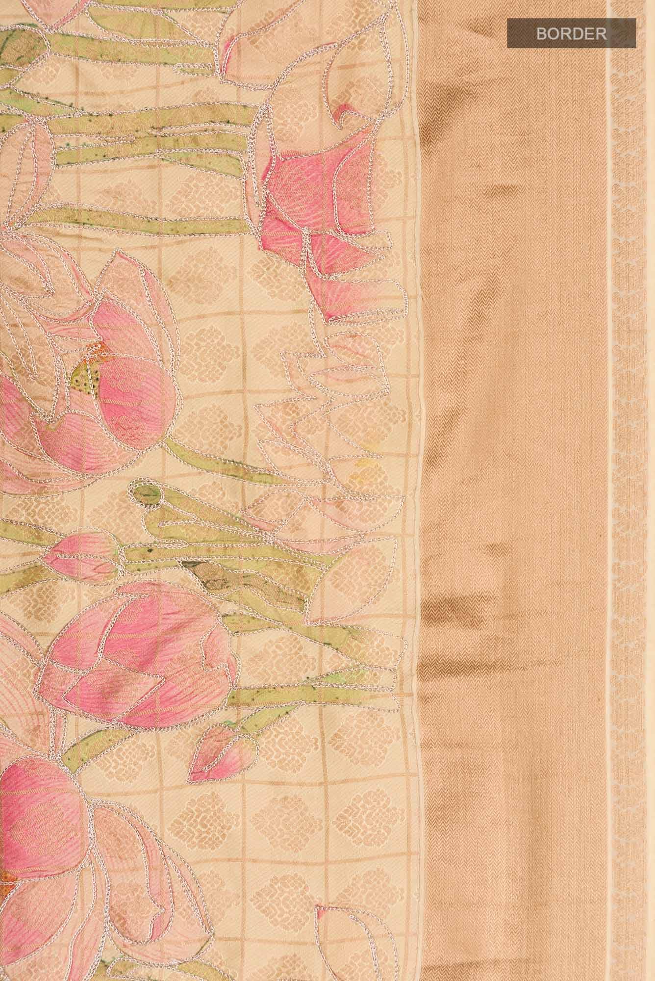 Beige Printed Silk Saree