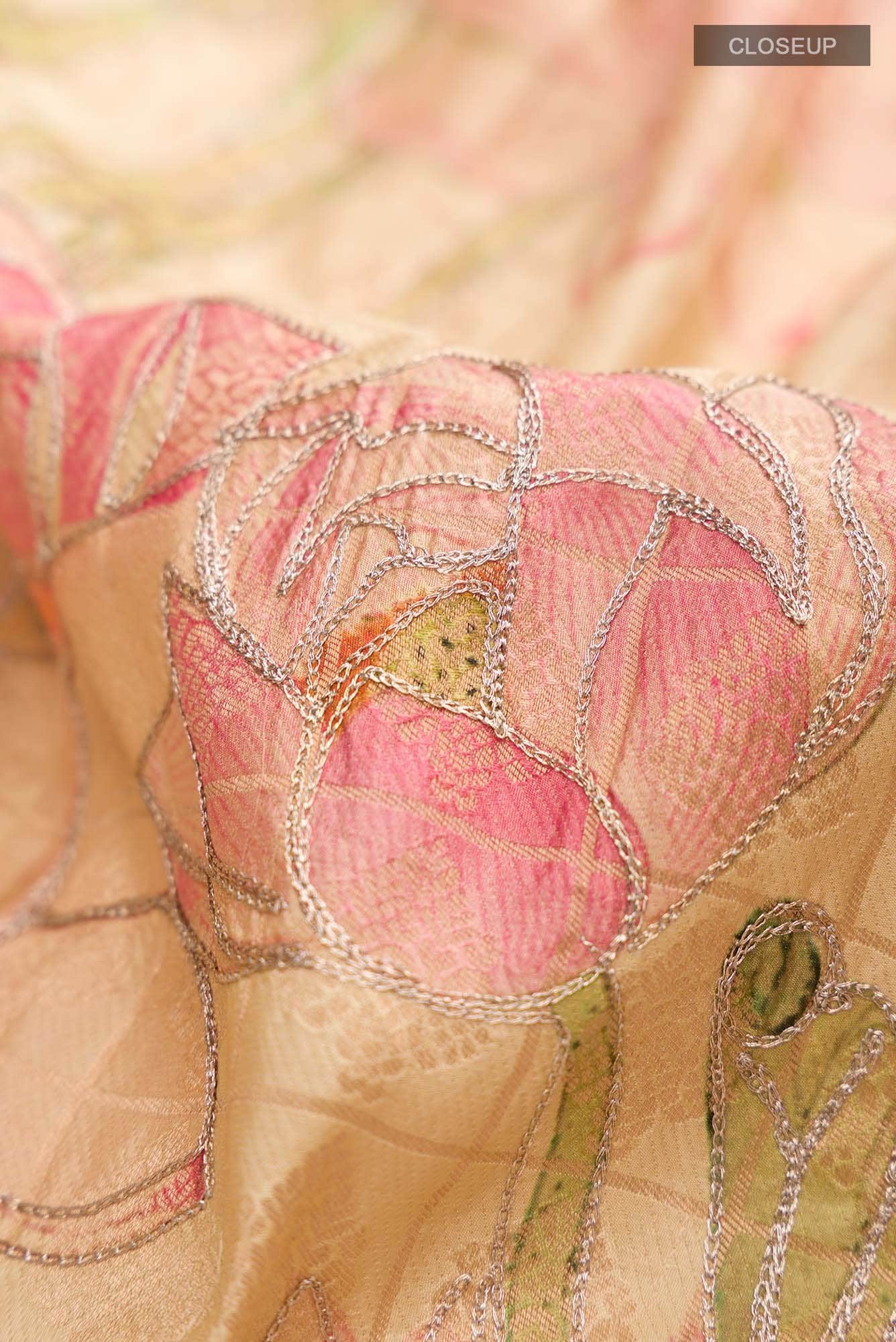 Beige Printed Silk Saree