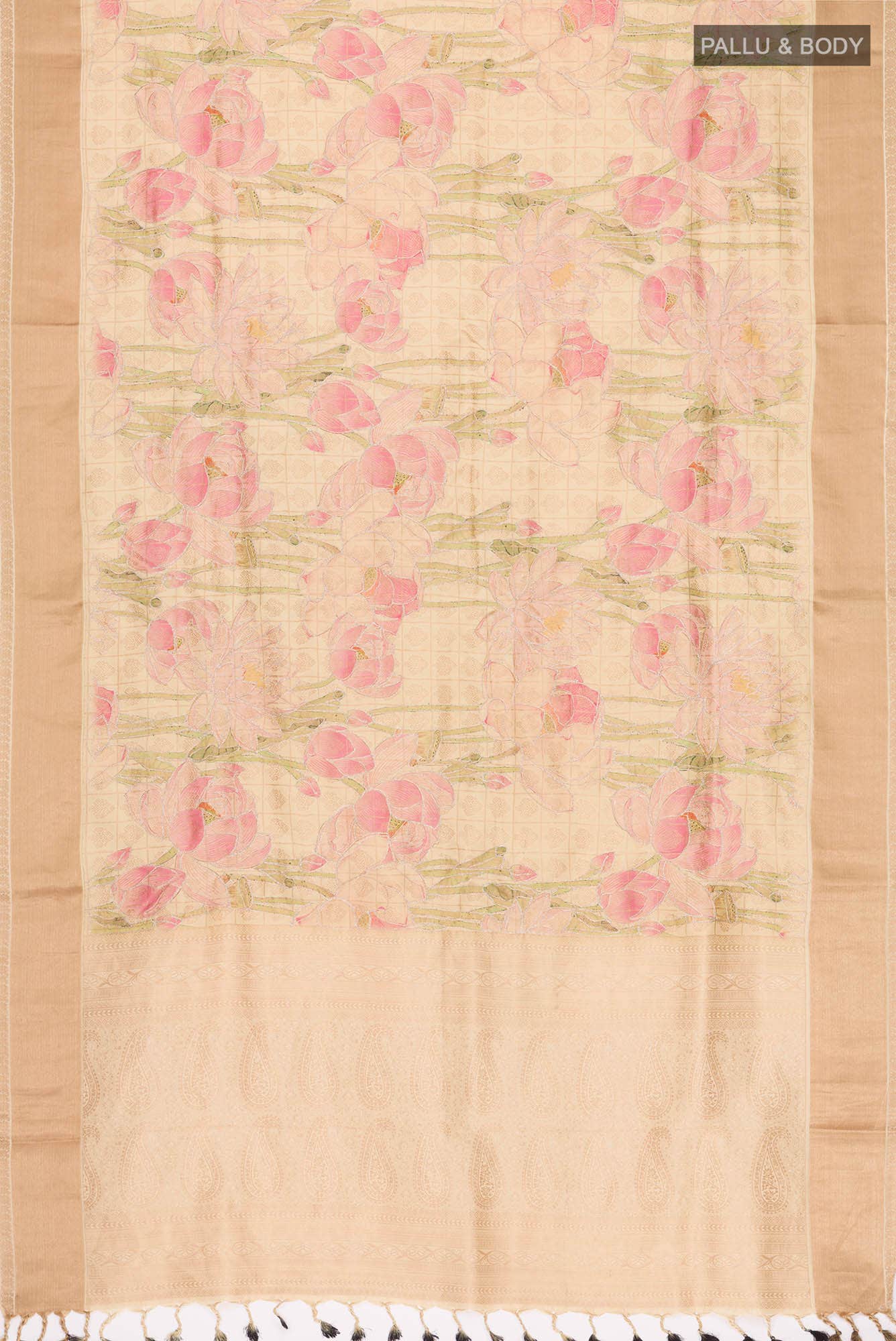 Beige Printed Silk Saree