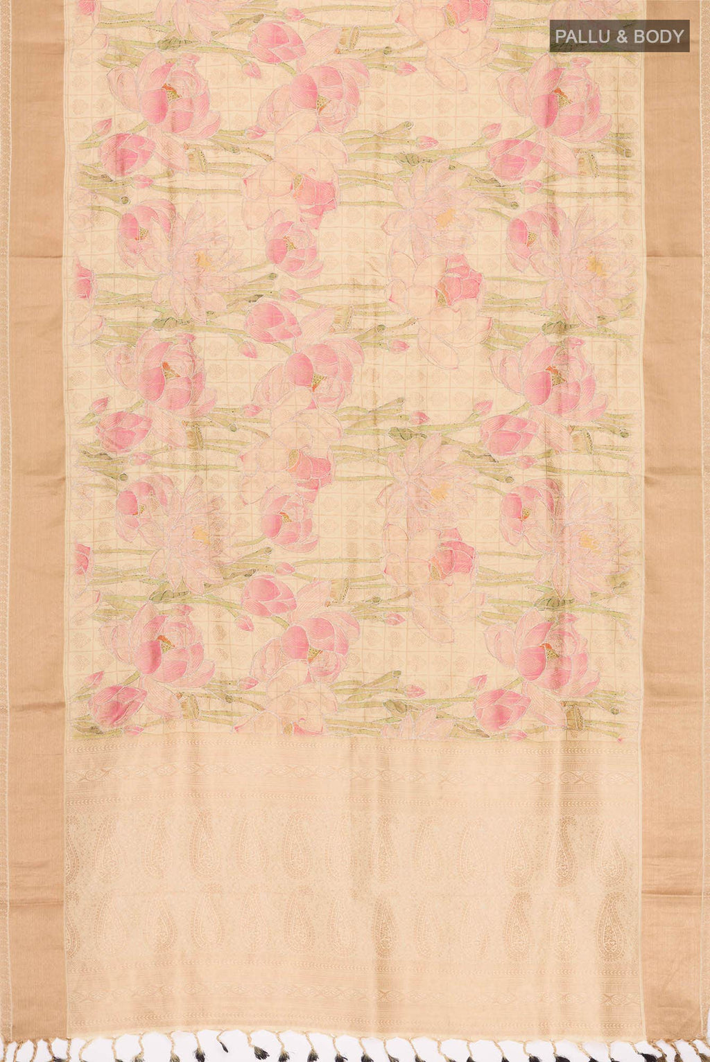 Beige Printed Silk Saree