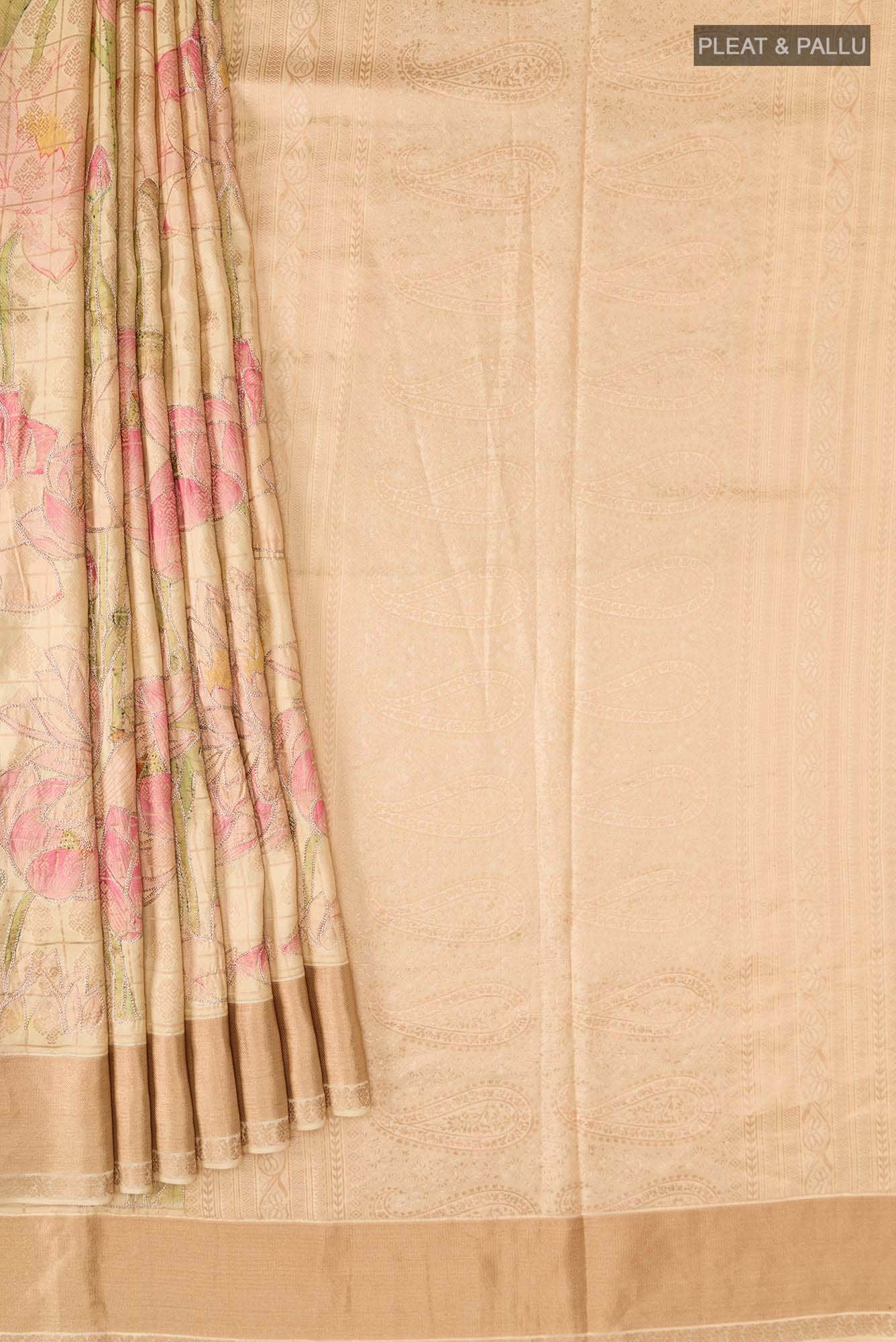 Beige Printed Silk Saree