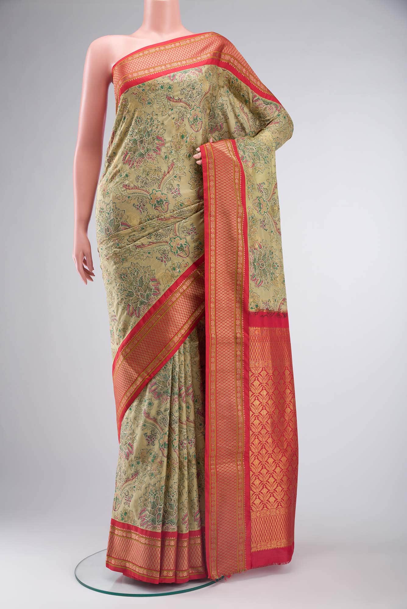 Green Printed Silk Saree