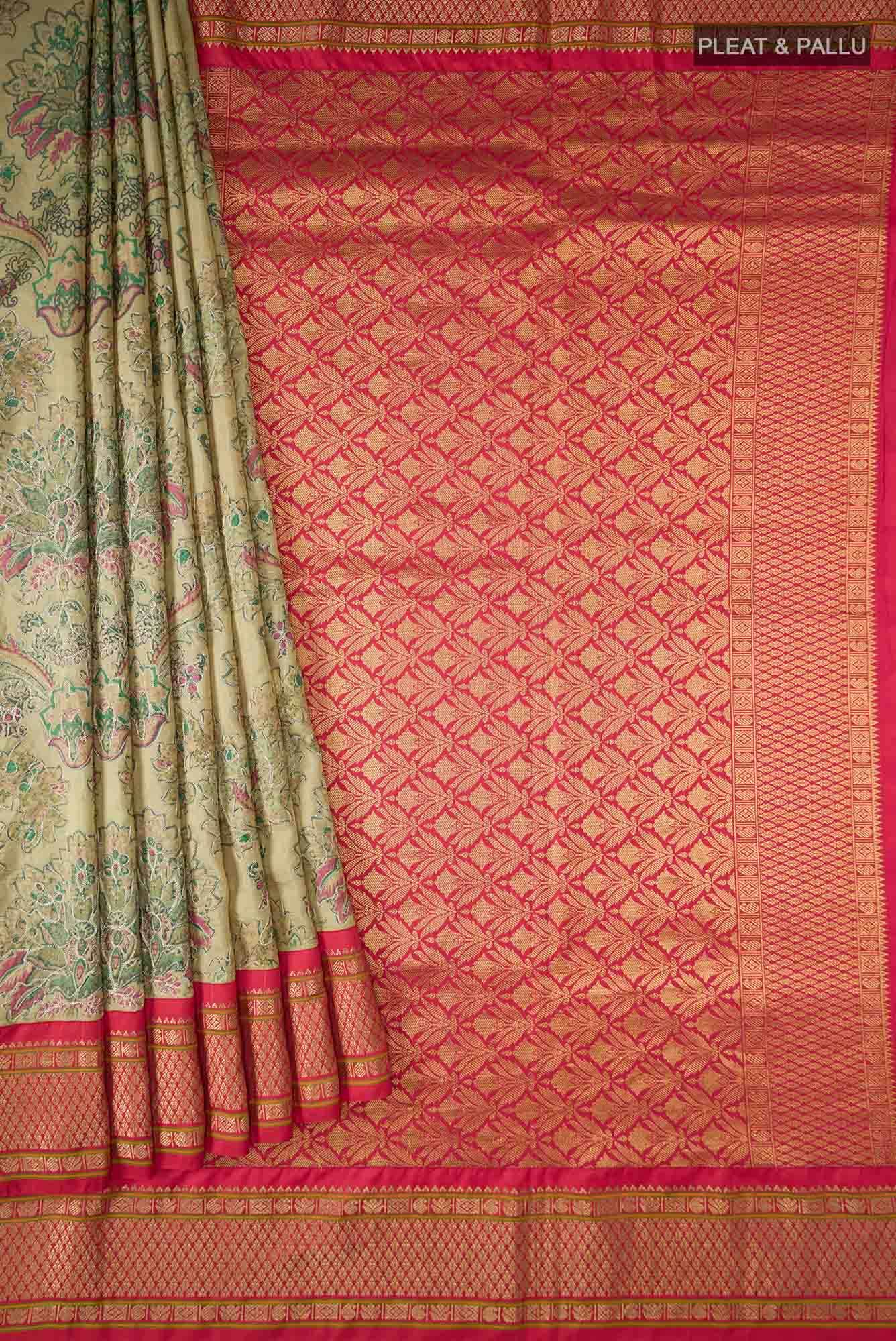 Green Printed Silk Saree