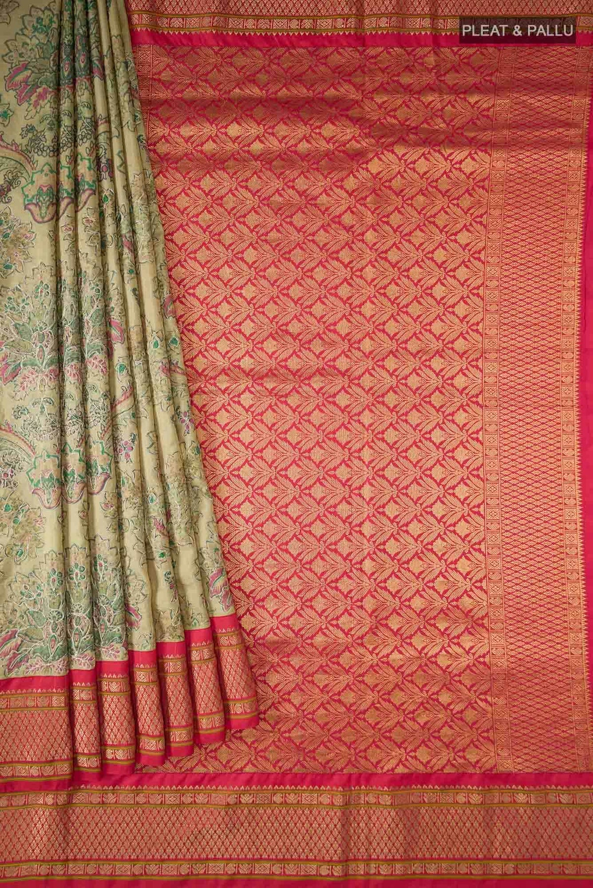 Green Printed Silk Saree